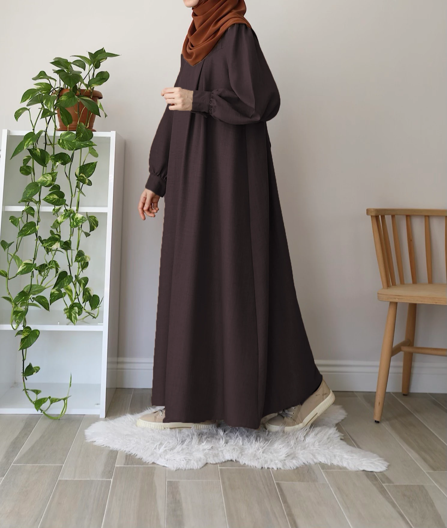 Sedef Keten Elbise - Acı Kahve 