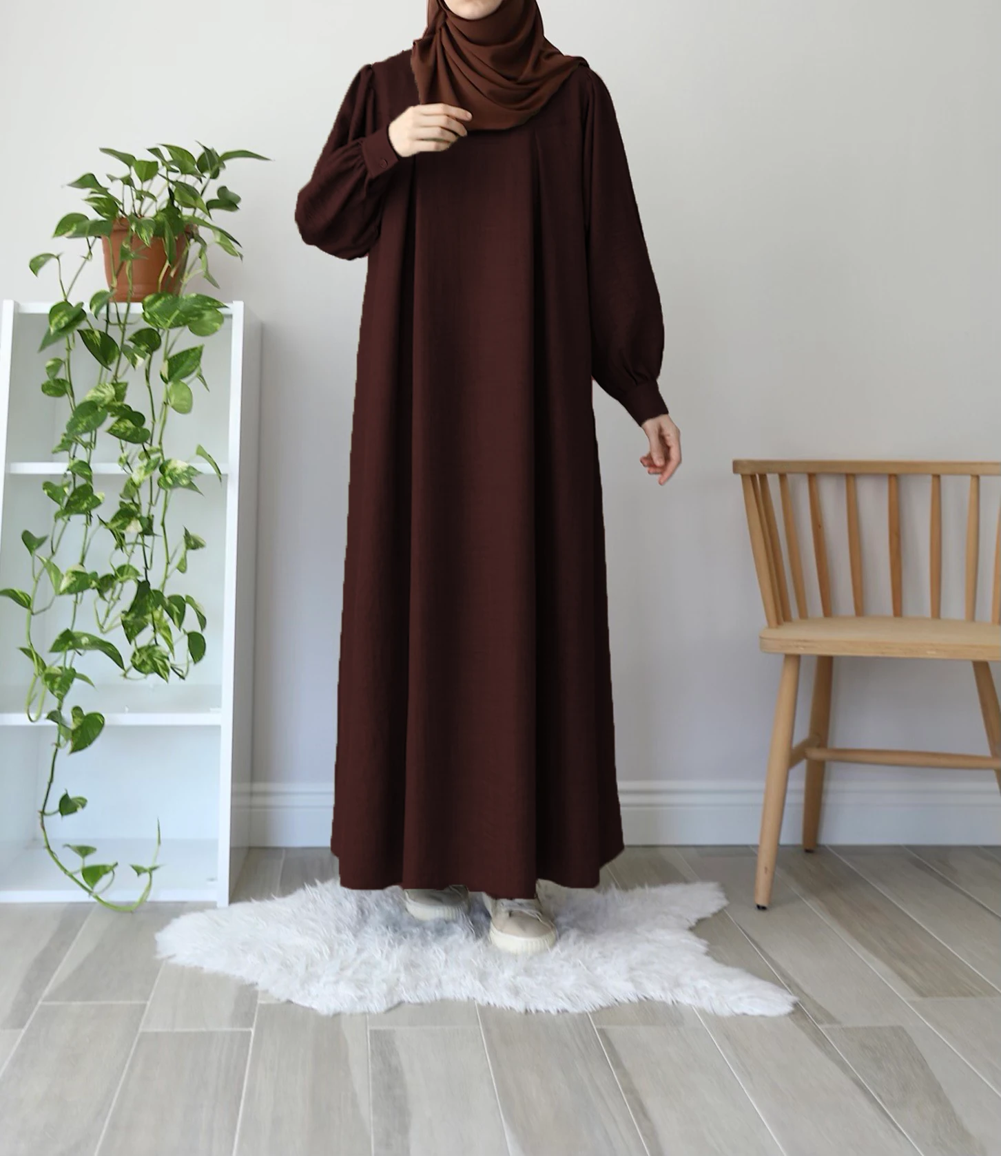 Sedef Keten Elbise - Acı Kahve 