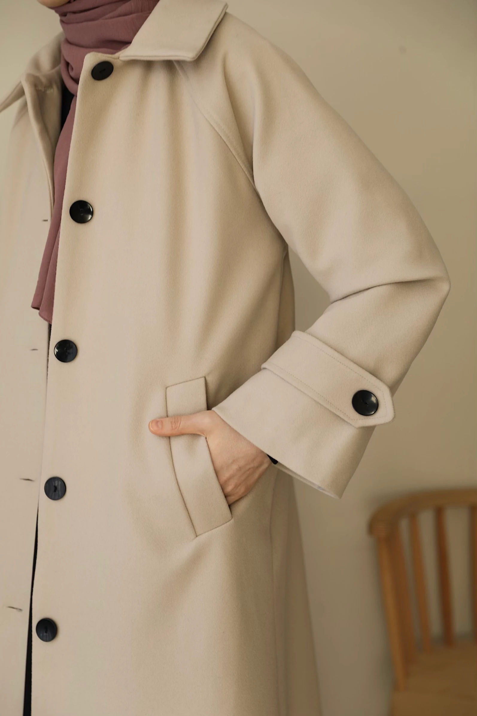 Düğmeli Kaban - Bej 