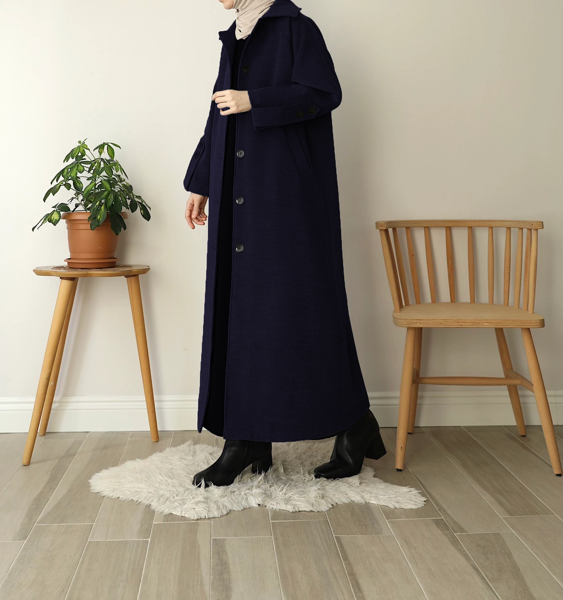 Kaşe Trenç Kaban - Lacivert