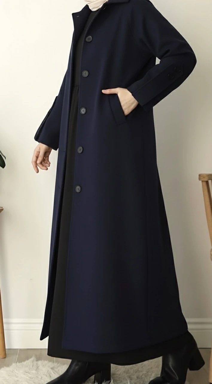 Kaşe Trenç Kaban - Lacivert