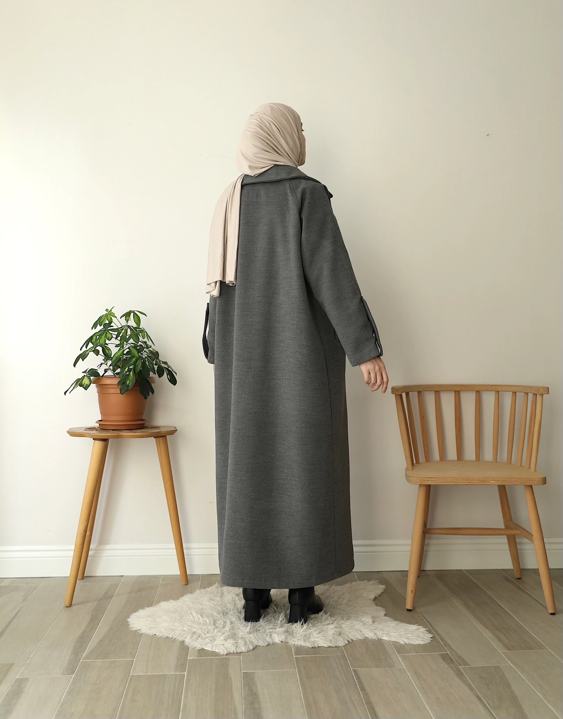 Trenç Kaşe Kaban - Gri 