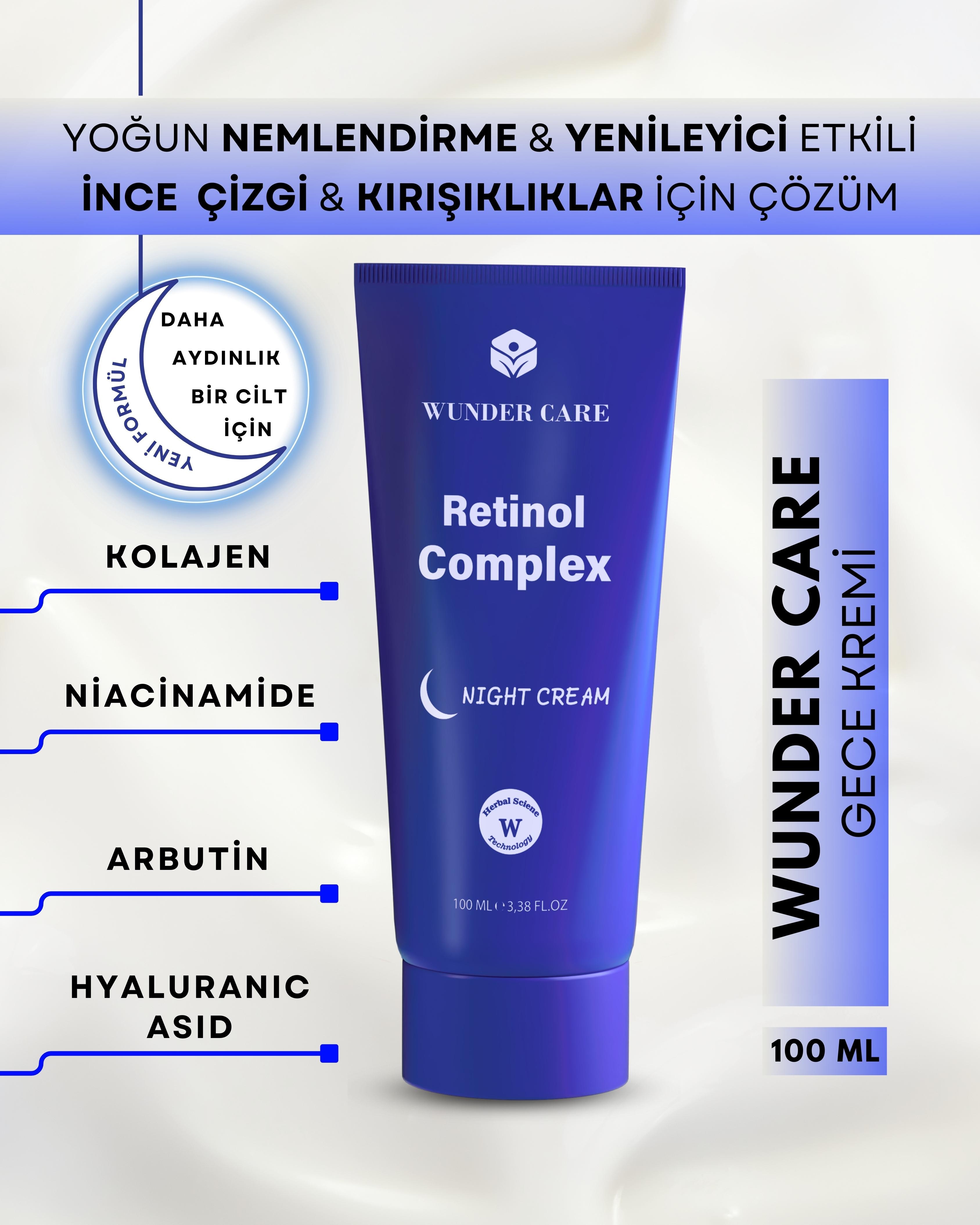 Wunder Care Retinol Krem- Gece Kremi - Hyaluronik Acid - Collagen - Niacinamide - Arbutin - Night Cream