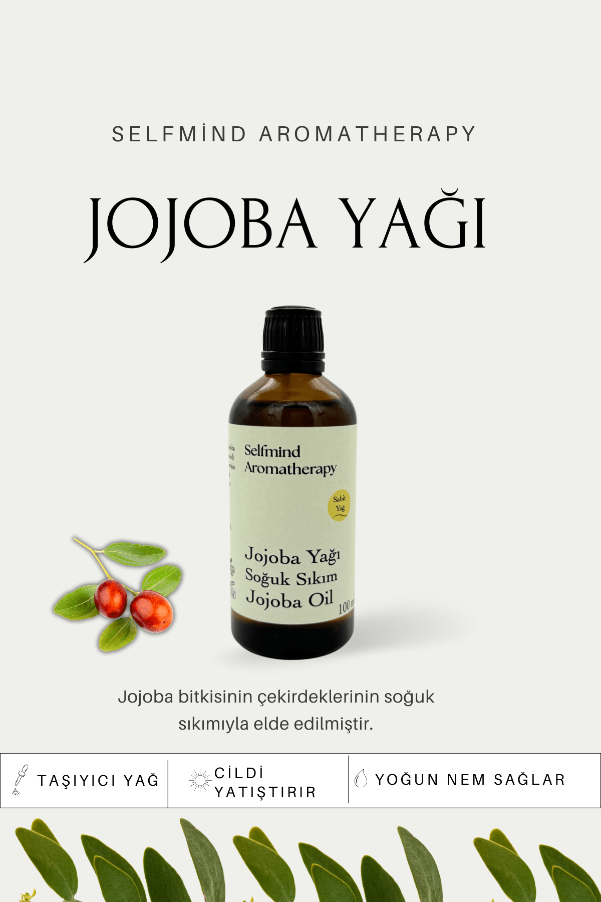 Selfmind Aromatherapy %100 Saf ve Doğal Jojoba Yağı-Soğuk Sıkım-Damlalıklı Şişe