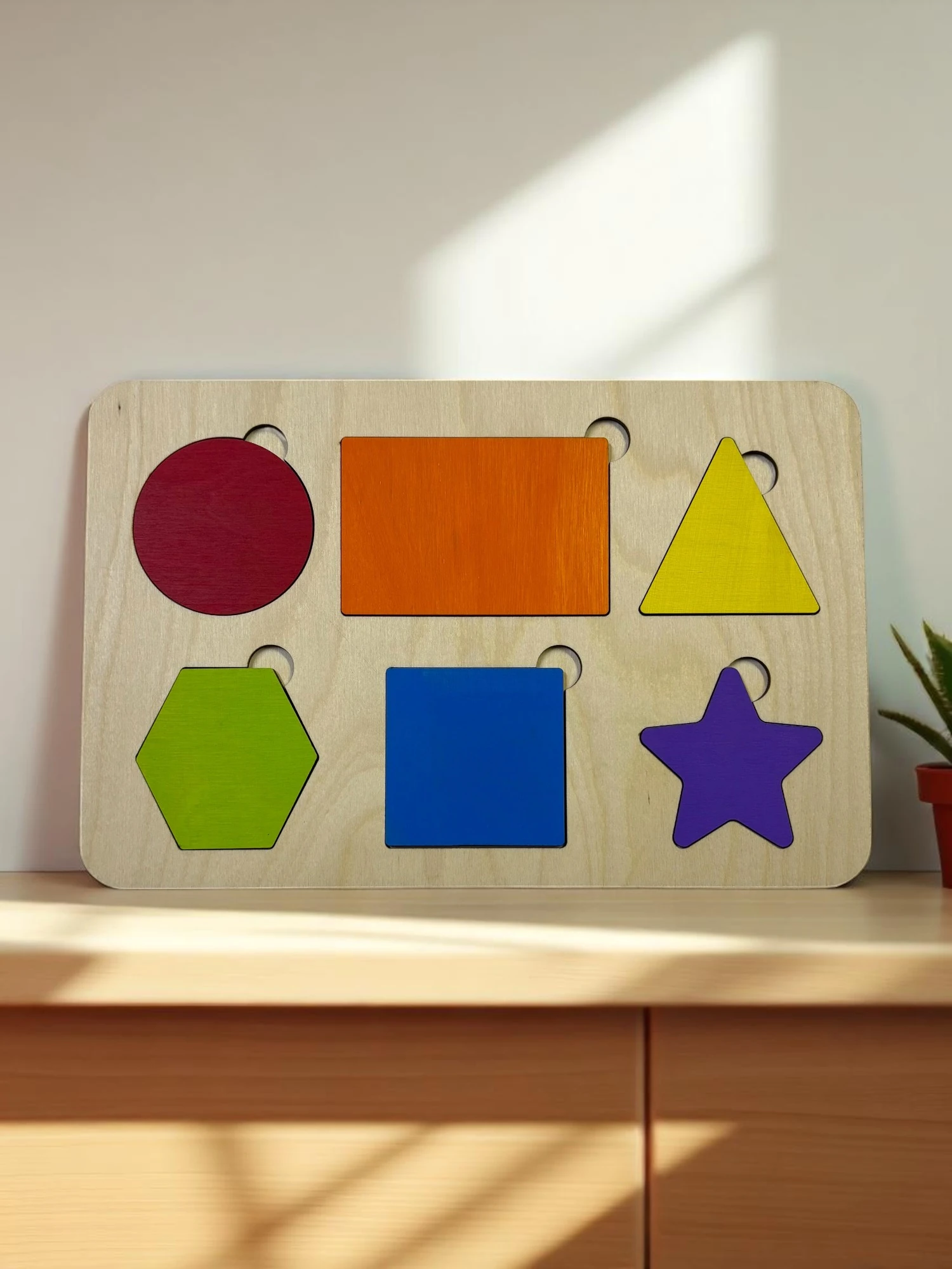 Şekiller Puzzle, Ahşap Bul-Tak Yapboz, Renkli Eğitici Bulmaca, Şekil Öğrenimi