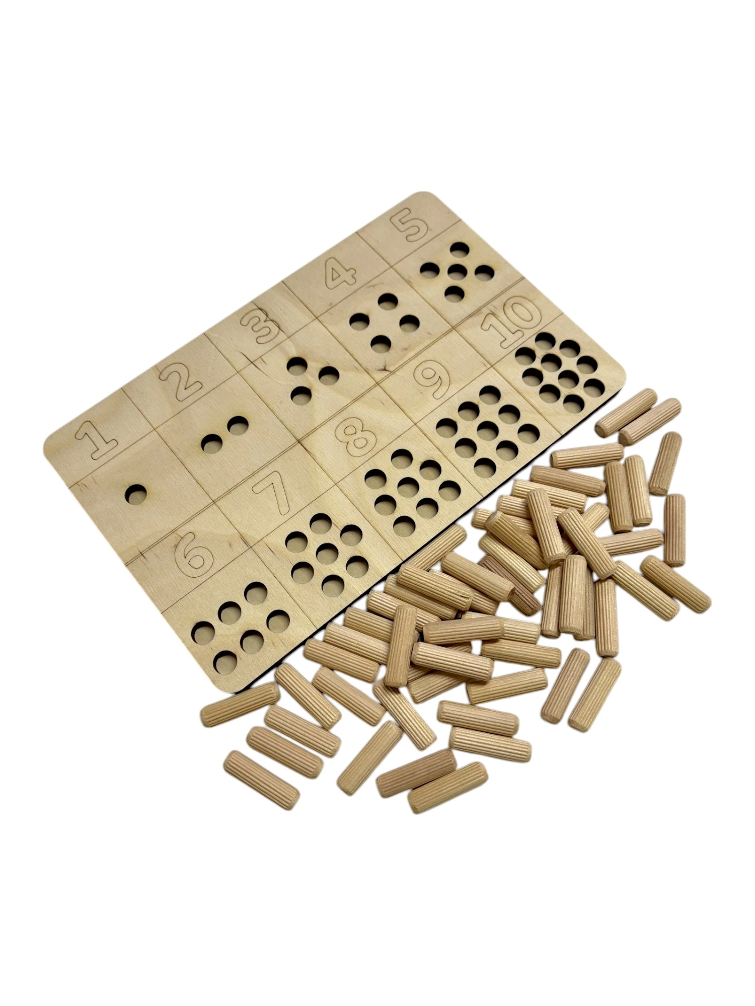 Ahşap Çubuklu, Sayma Öğrenim Plakası, 1'den 10'a Kadar, Montessori Matematik Öğrenimi