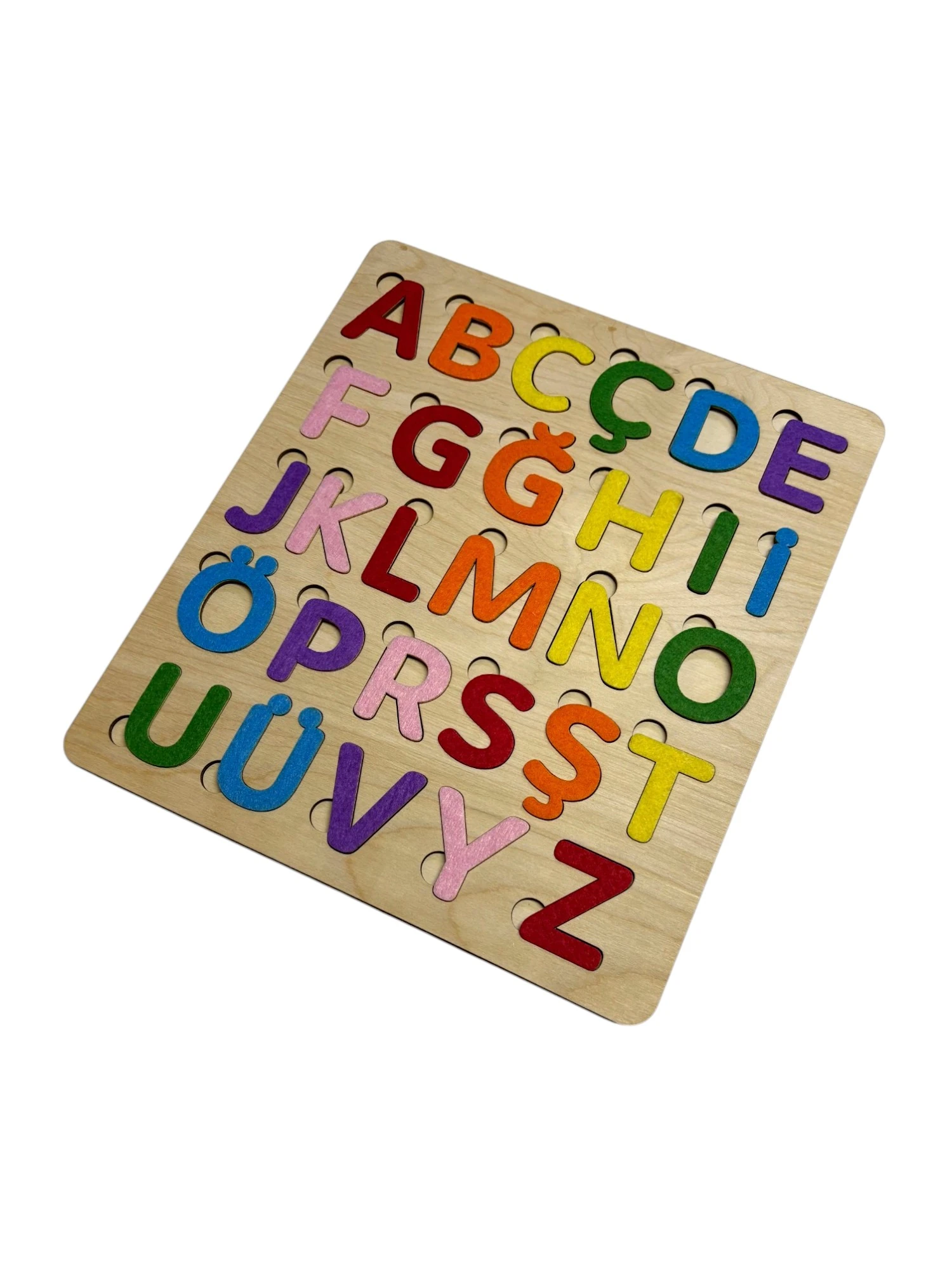 Keçe Kaplı Alfabe Puzzle, Türkçe Alfabe, Ahşap Bul-Tak Yapboz, Eğitici Bulmaca, Harf Öğrenimi