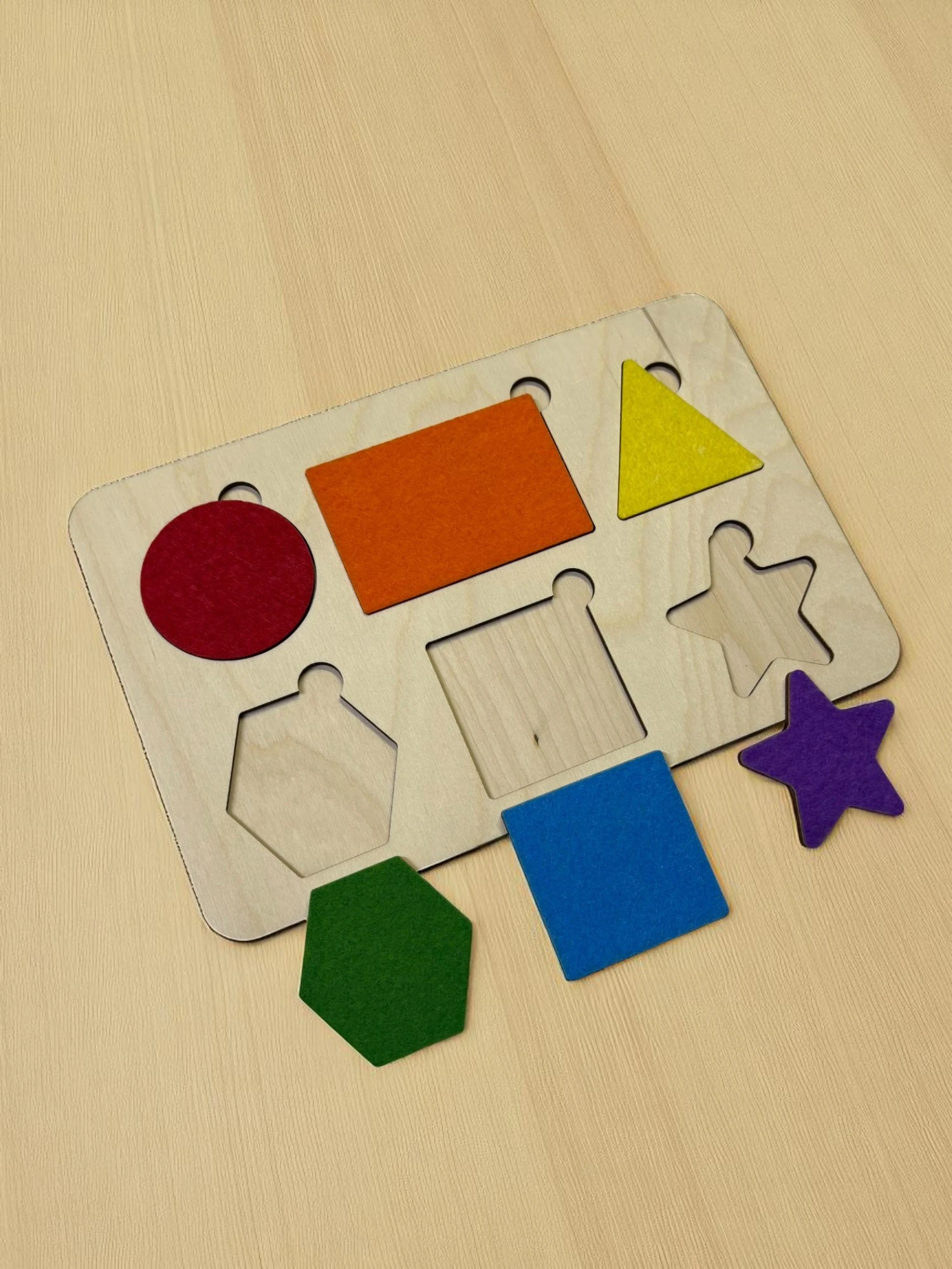 Keçe Kaplı Şekiller Puzzle, Ahşap Bul-Tak Yapboz, Renkli Eğitici Bulmaca, Şekil Öğrenimi