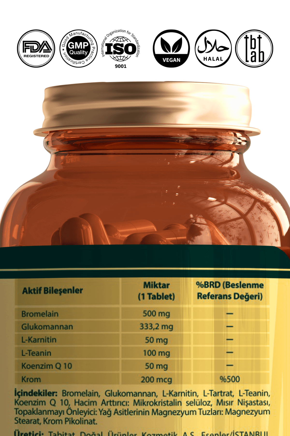 Bromelain + L-Carnitine Ödem Atıcı ve Yağ Yakıcı Yerli Tablet – GMP / Helal Sertifikalı
