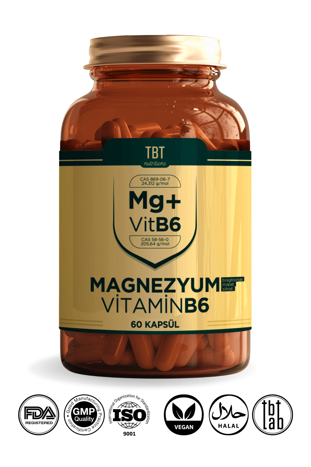 Magnezyum Bisglisinat/malat/sitrat + Vitamin B6 600 Mg 60 Kapsül Içeren Takviye Edici Gıda