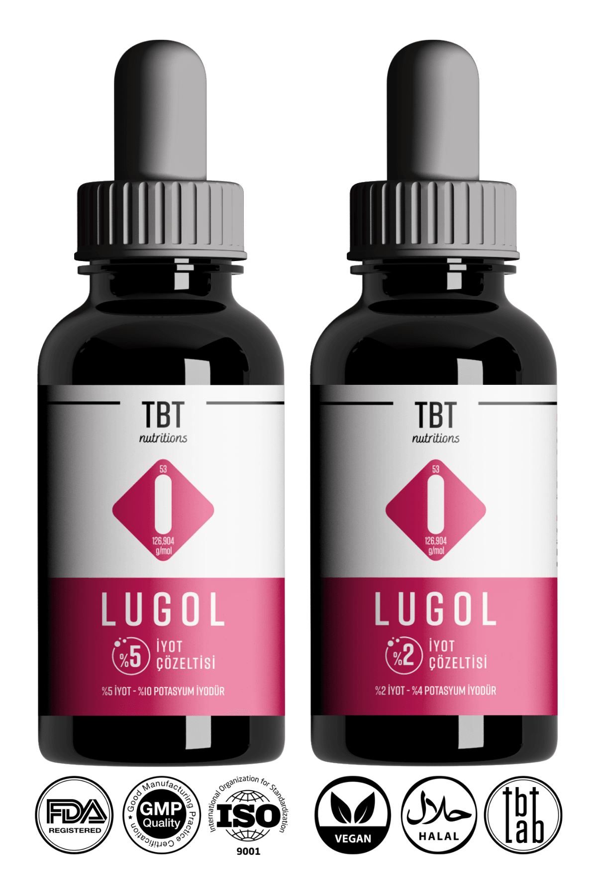 Lugol %5 - Lugol %2 Iyot Damlası | 30 Ml | Lugol Iyot Solüsyonu Seti - Doğal, Glutensiz Ve Vegan