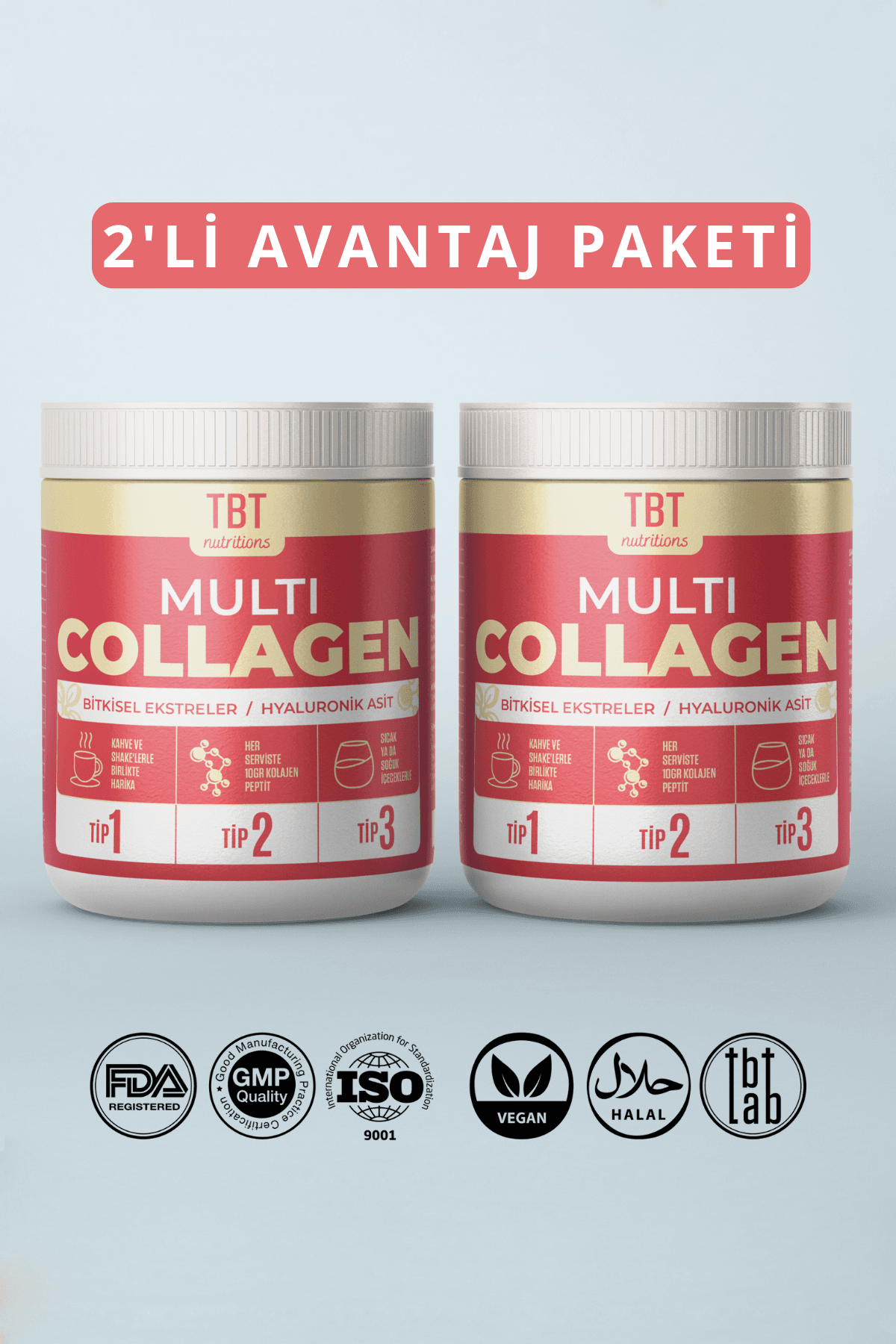 Kolajen Peptit + Hyaluronik Asit + Bitkisel Ekstreler + Vitamin Kompleks 2 Adet | 300x2 Gr |