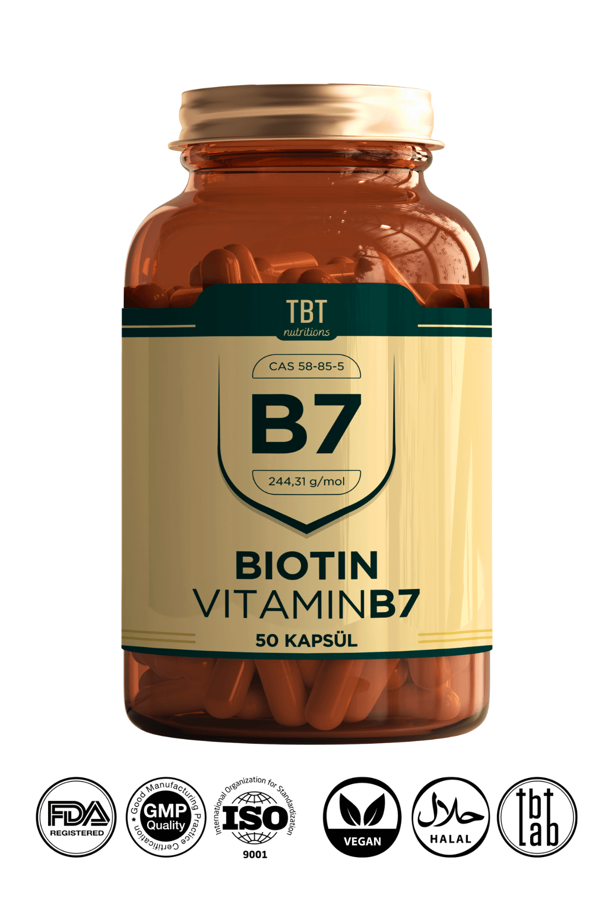 Biotin Vitamin B7 2500 Mcg 50 Kapsül Içeren Takviye Edici Gıda