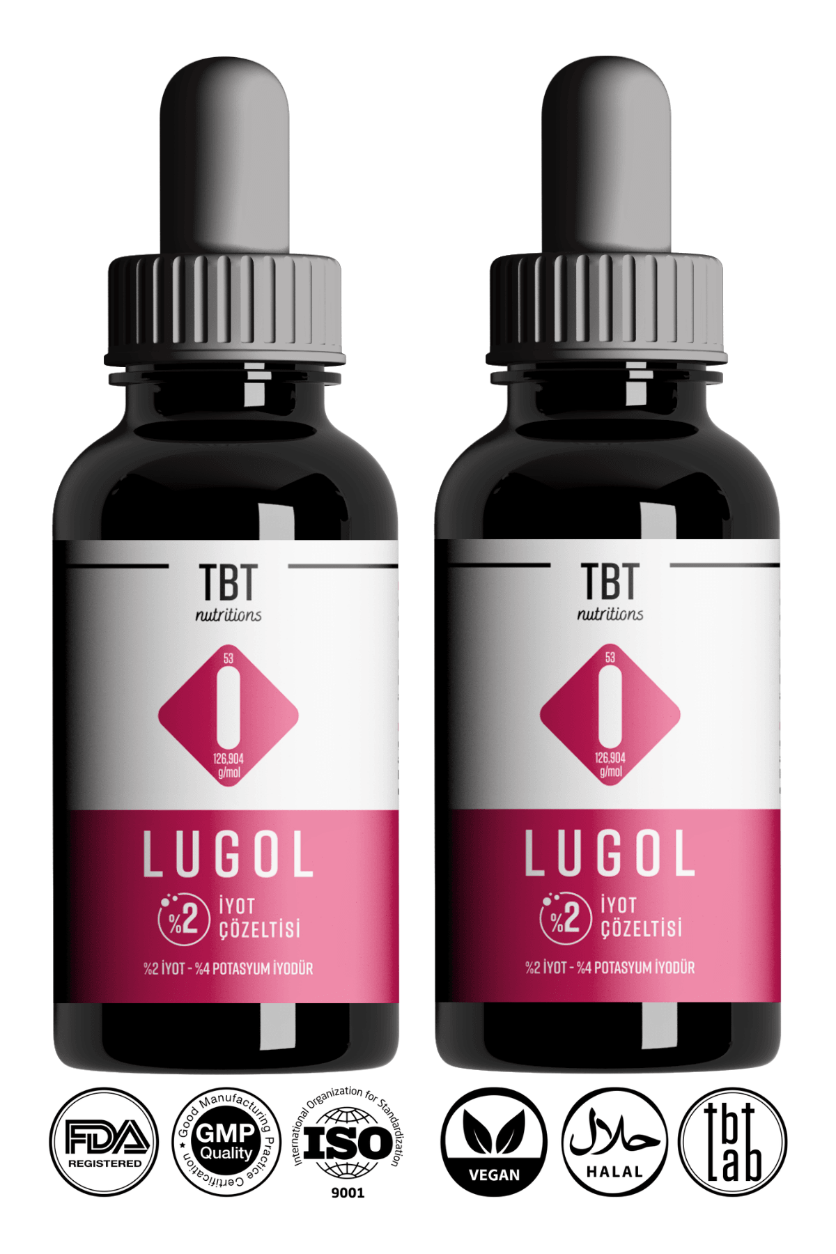 Lugol %2 Iyot Solüsyonu 2 Adet | 30 Ml | Doğal, Glutensiz Ve Vegan | 2% Konsantre Iyot Solüsyonu