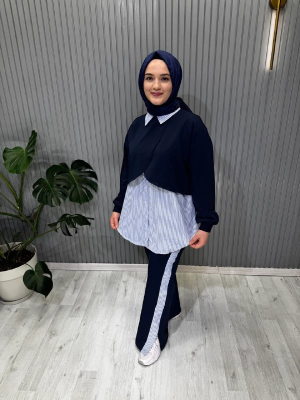 Çizgili Asimetrik lyocell P.Takım