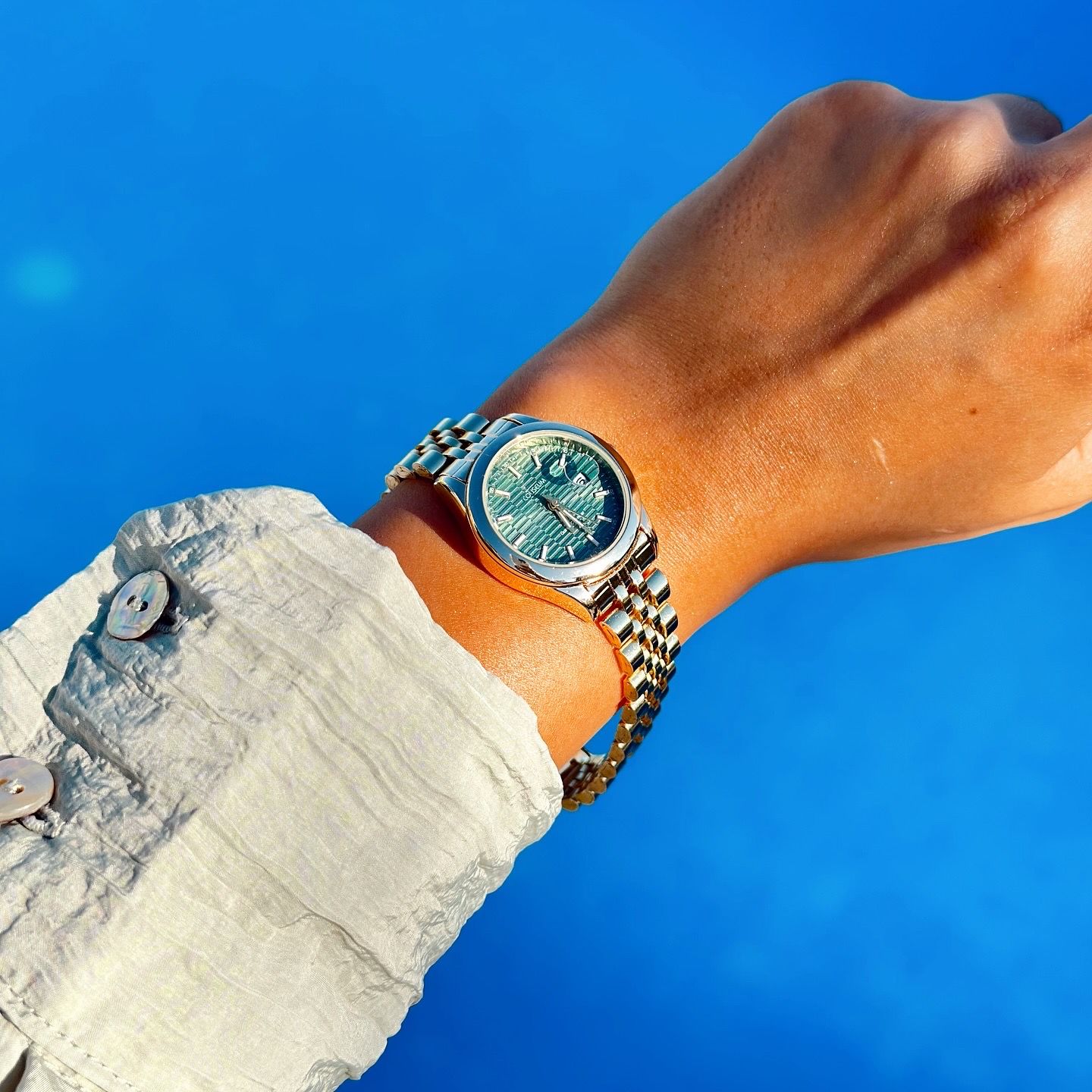 Ousen Gold-Green Watch | Saat