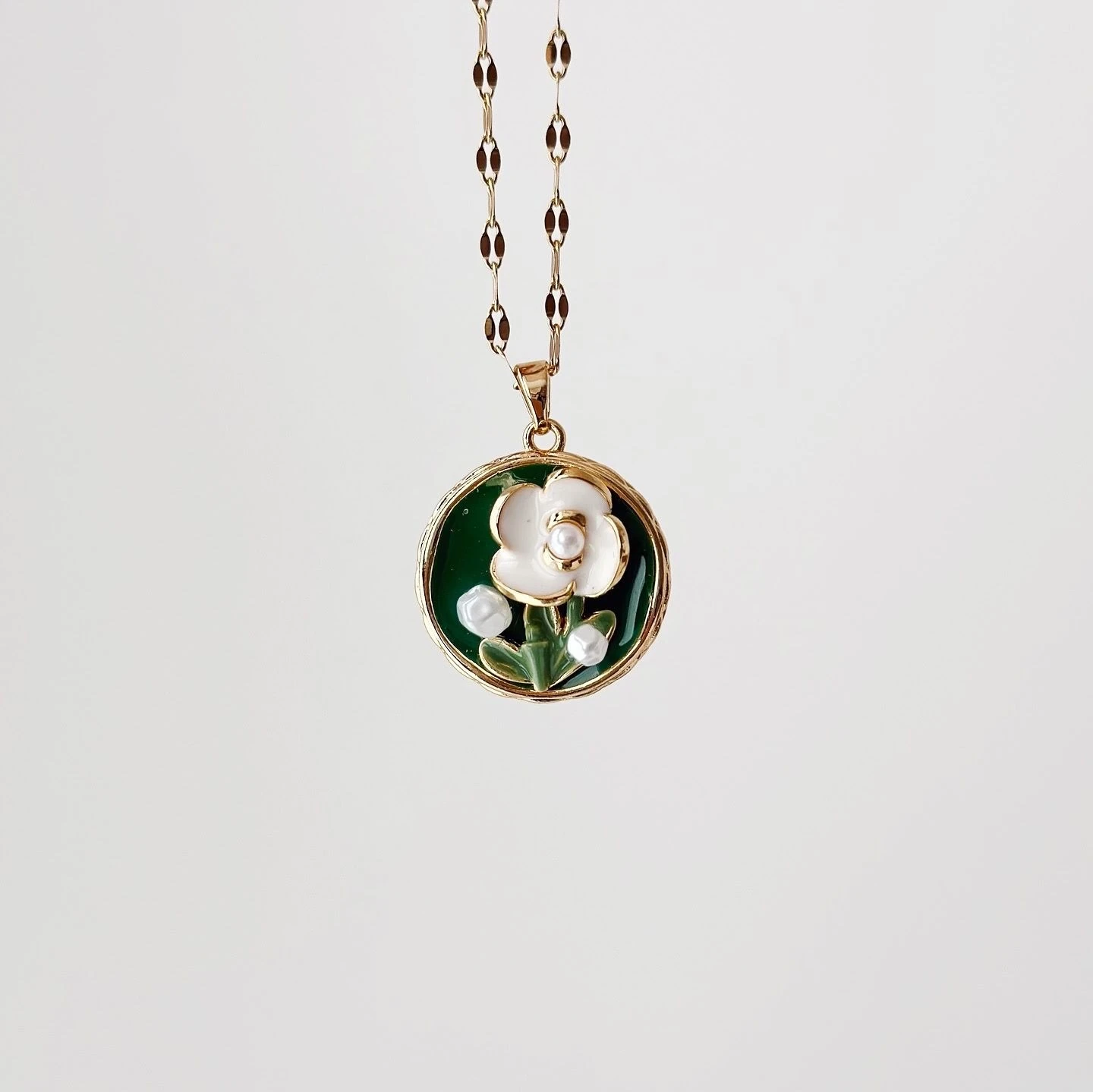 Green Daisy Steel Necklace | Çelik Kolye