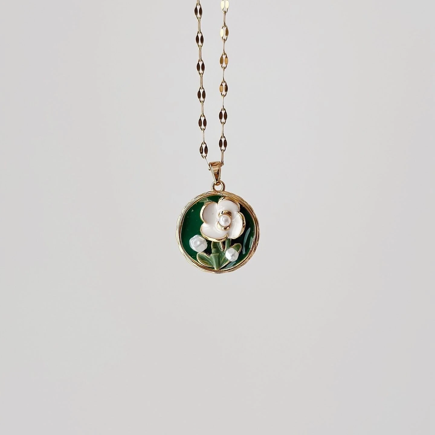 Green Daisy Steel Necklace | Çelik Kolye