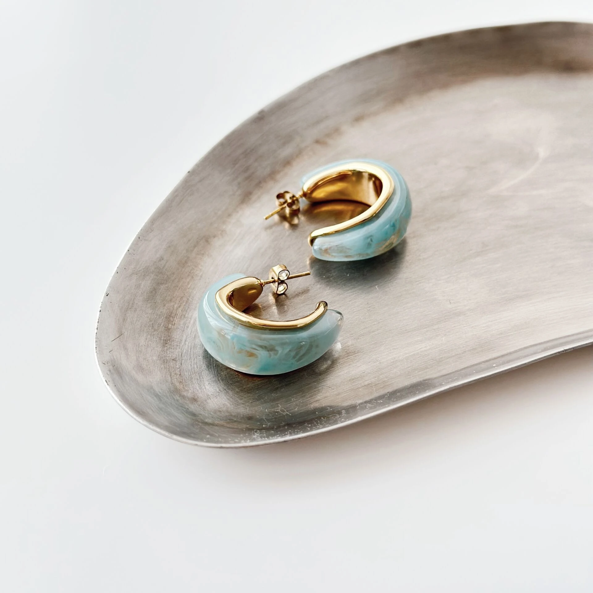 Green Clou Steel Earring | Çelik Küpe