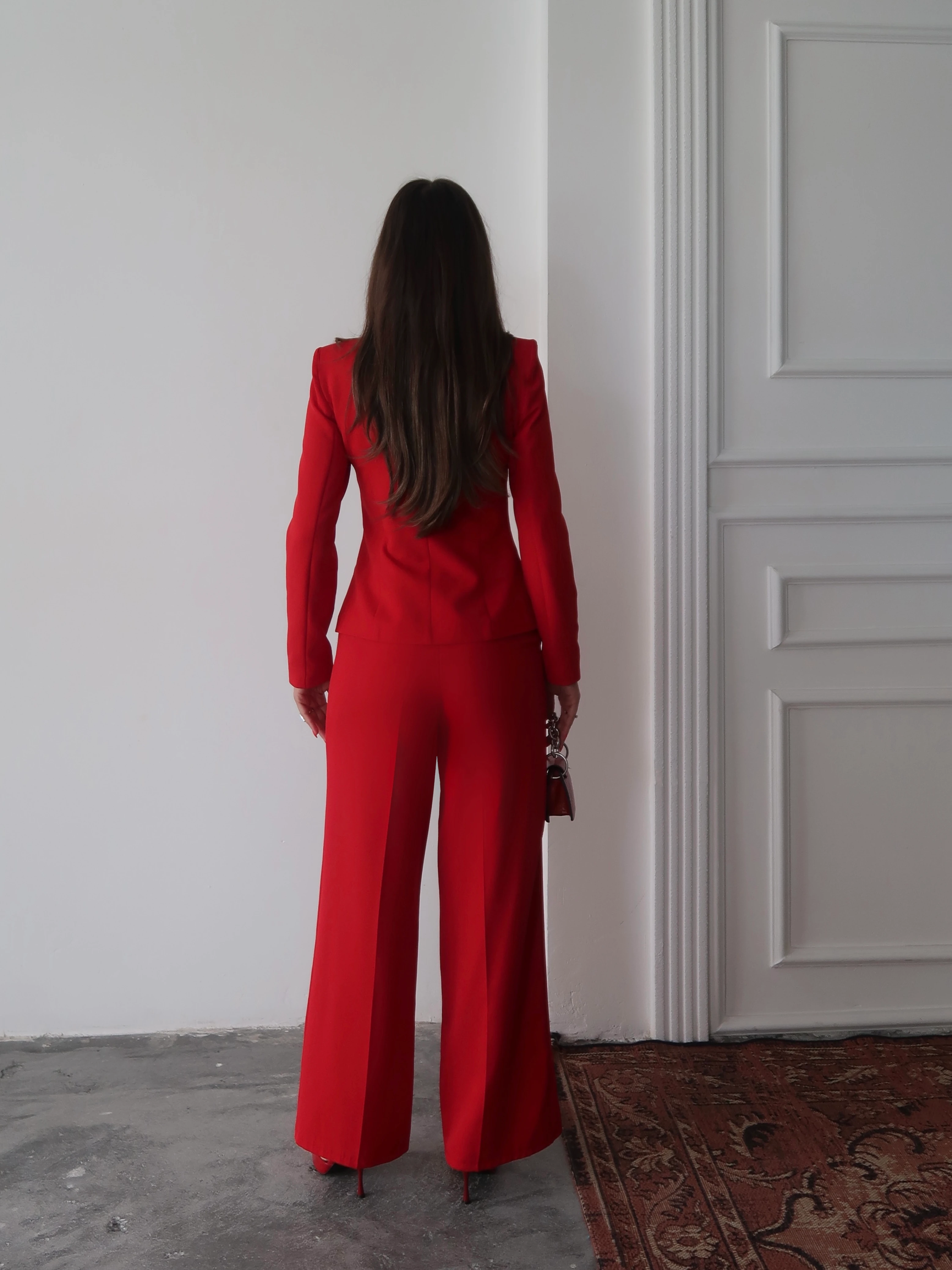 Jane Button Tailored Suit Kırmızı