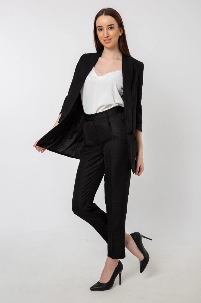 Keten Görünümlü Klasik Pantolon Siyah