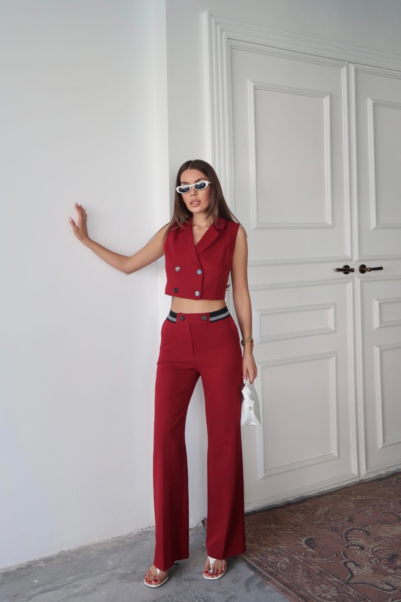 Vesta Yelek-Pantolon Takım Bordo