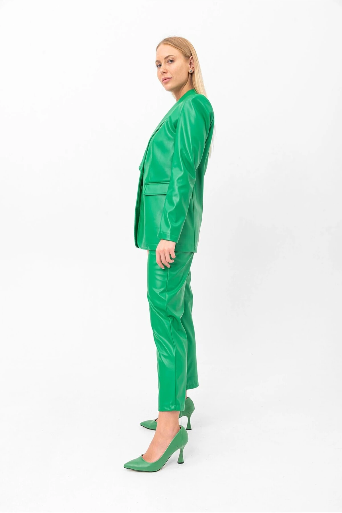 Deri Blazer Düğmeli Ceket