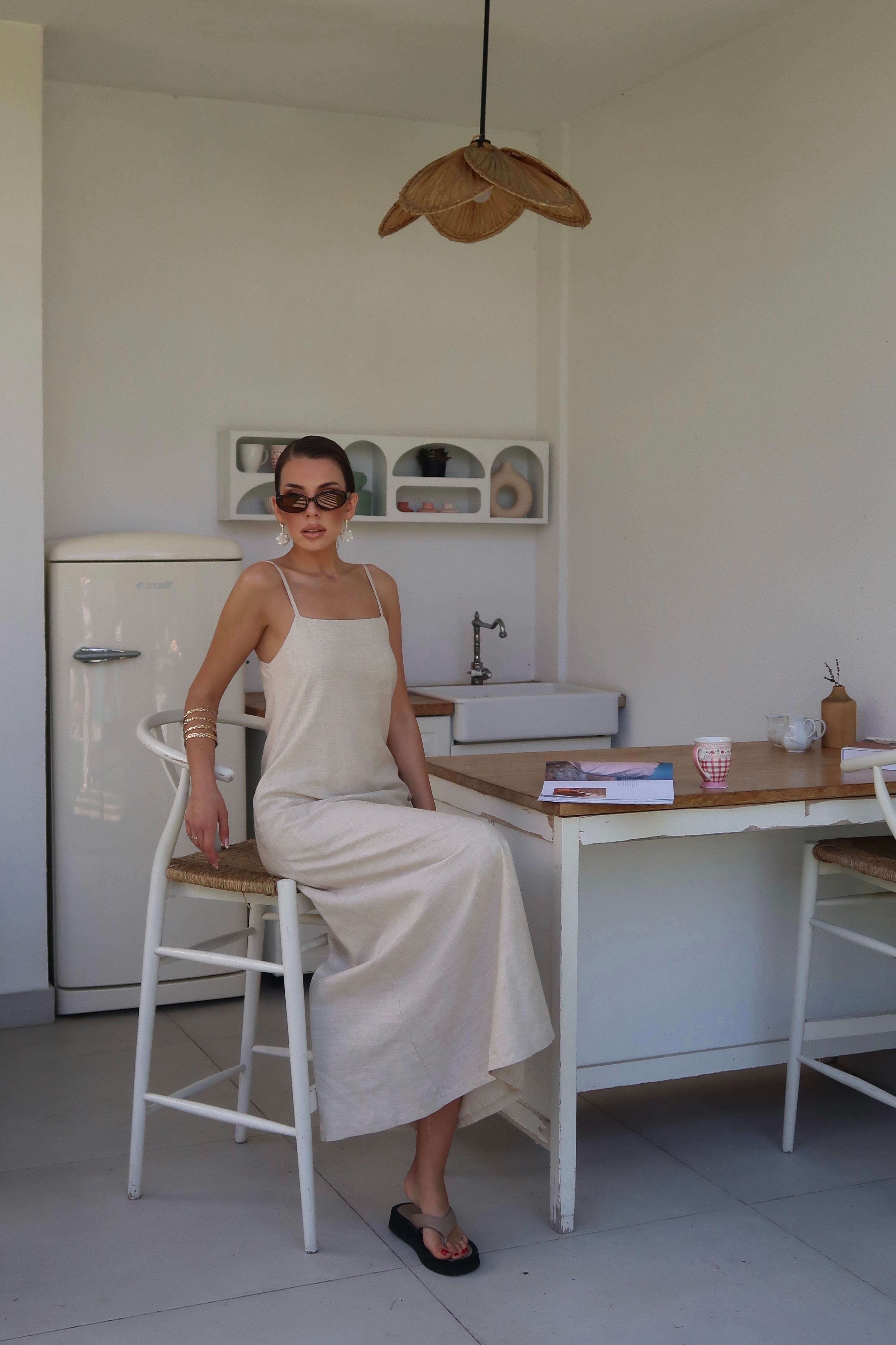 Palma Summer Casey Askılı Elbise Natürel