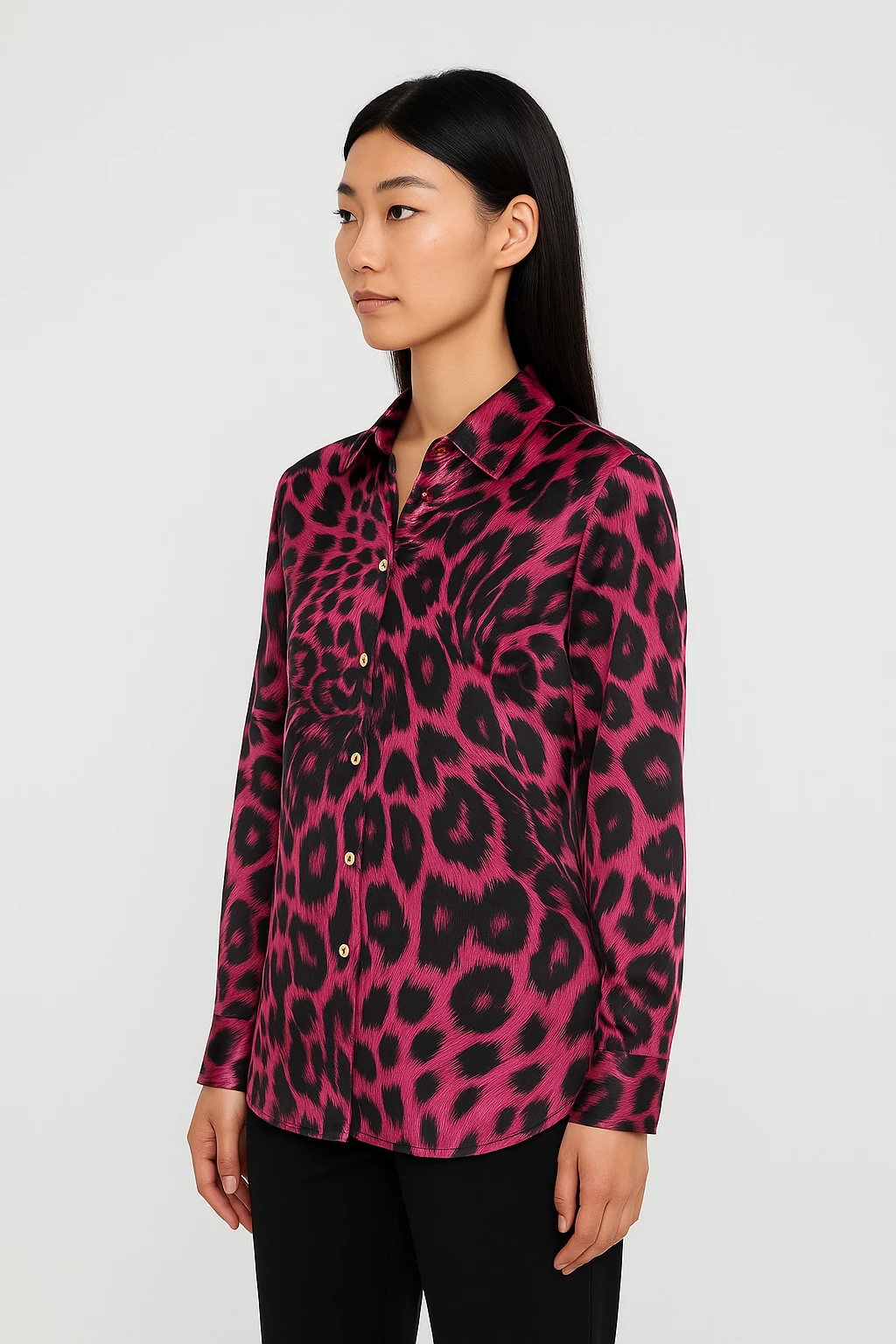 Leopar Desenli Klasik Gömlek