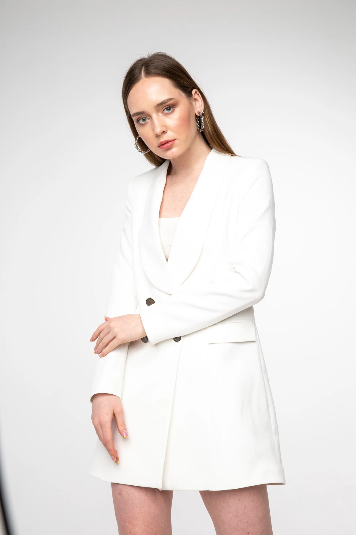 Beyaz Mini Ceket Elbise