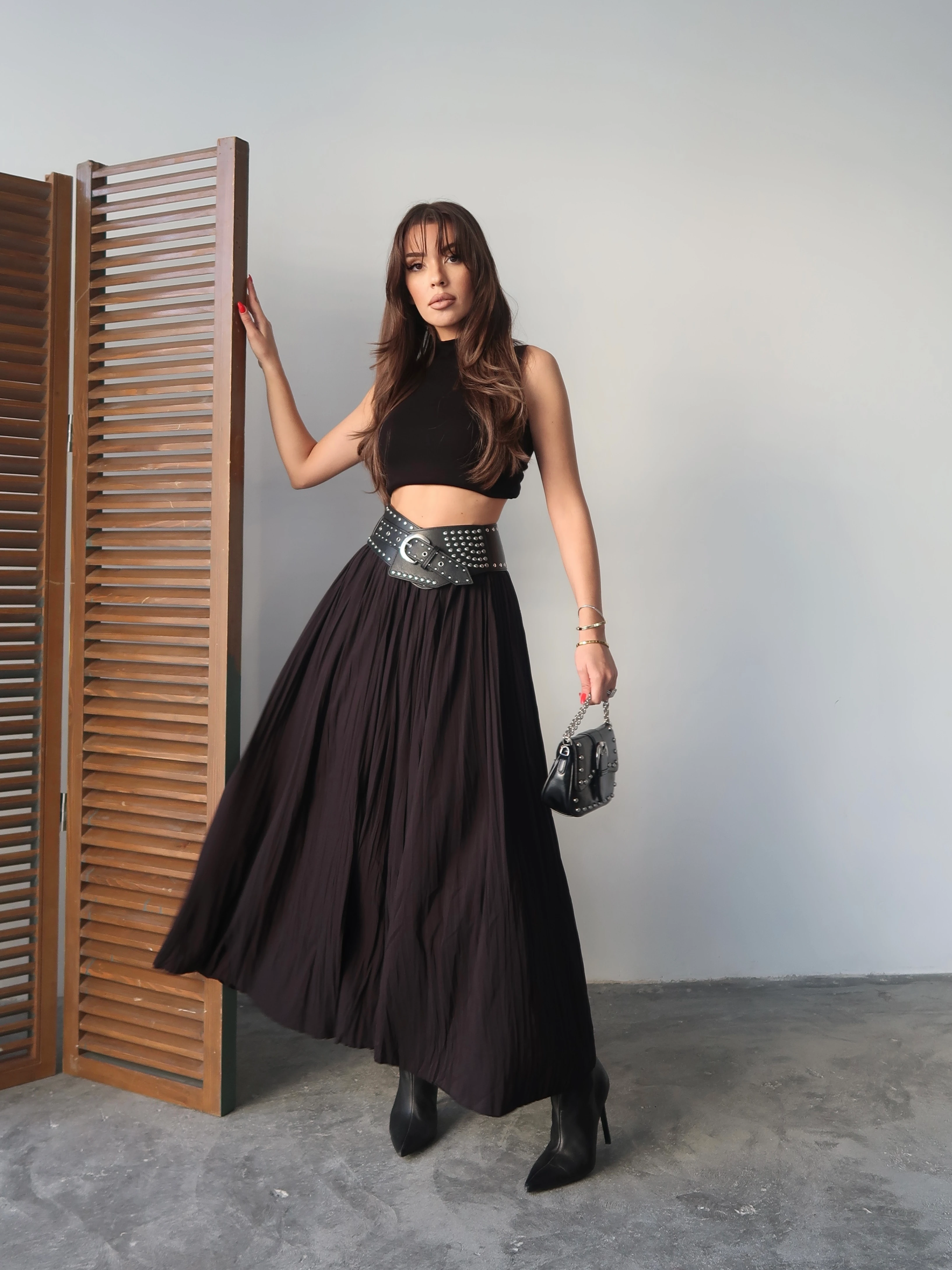 Siyah Uzun Crush Etek