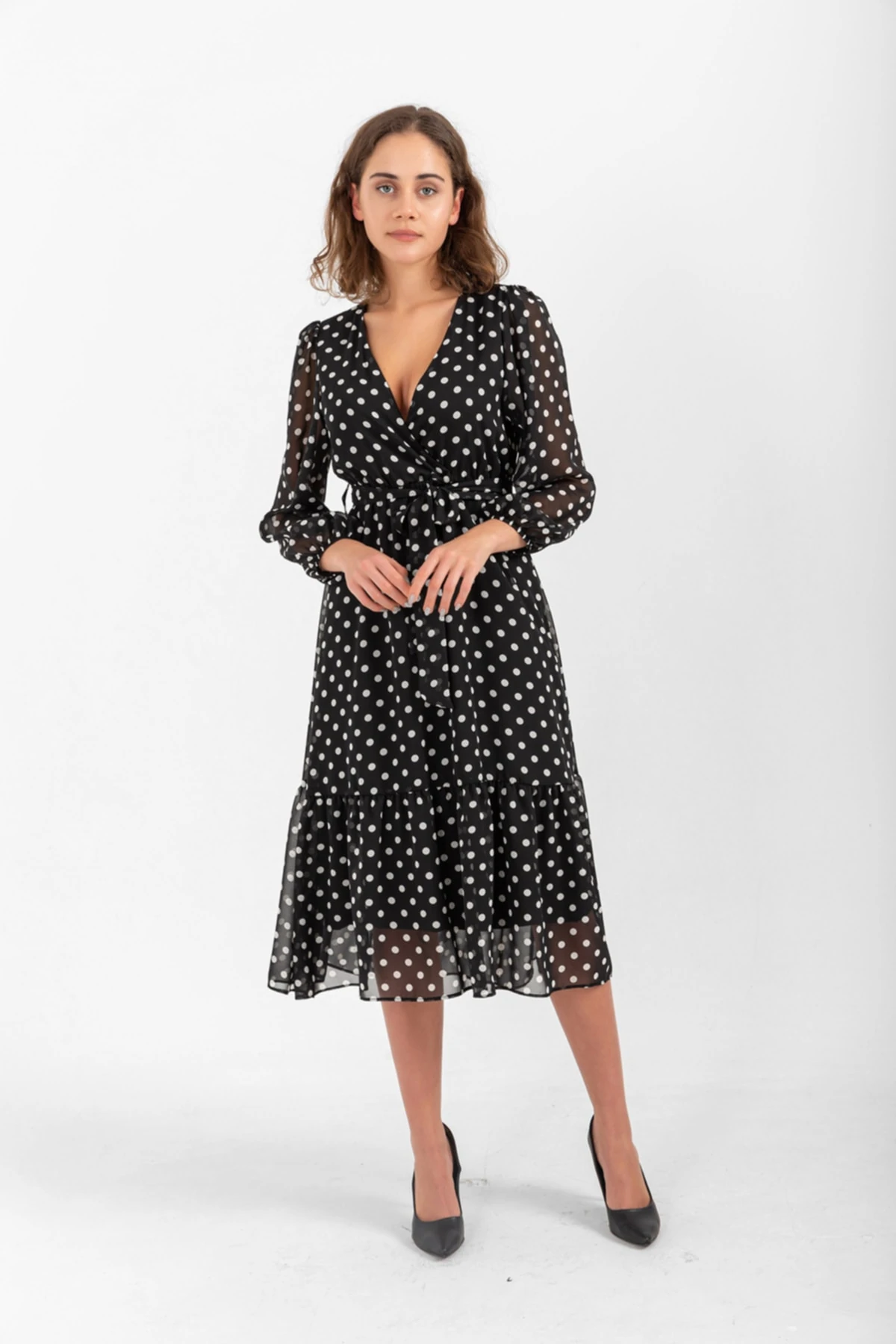 Puantiye Desenli Şifon Elbise