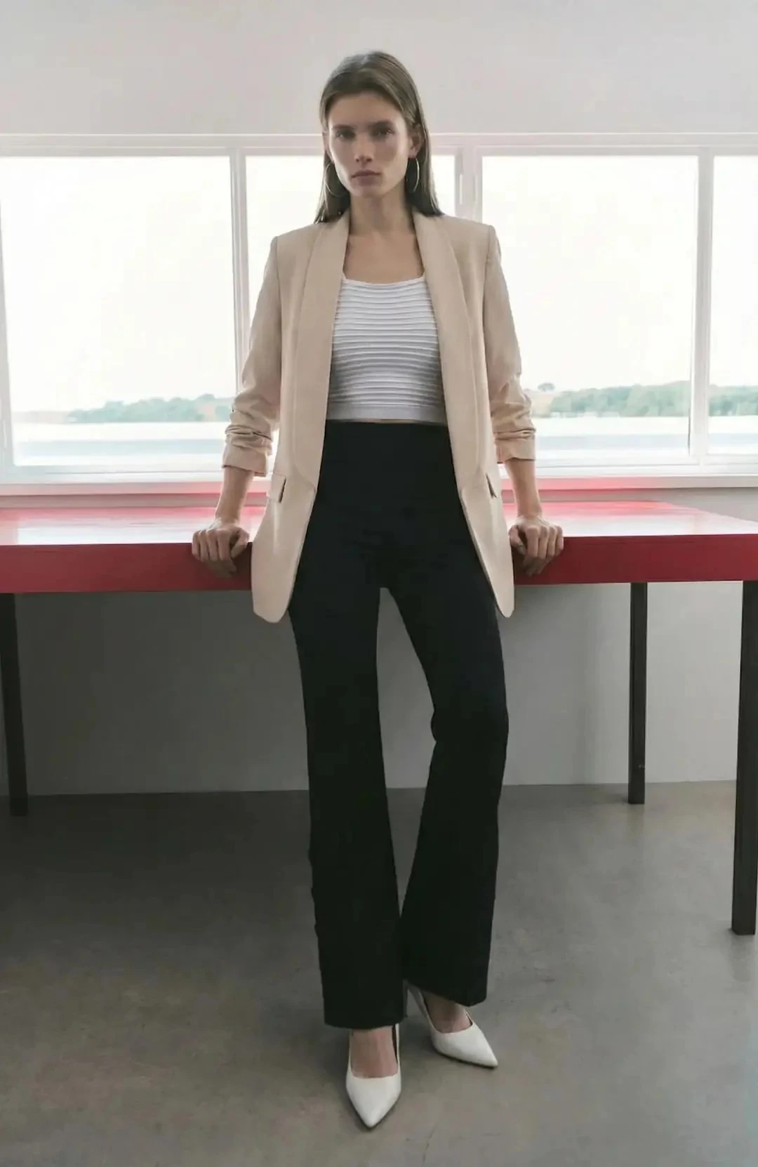 Mia Kolu Büzgülü Blazer Ceket Bej