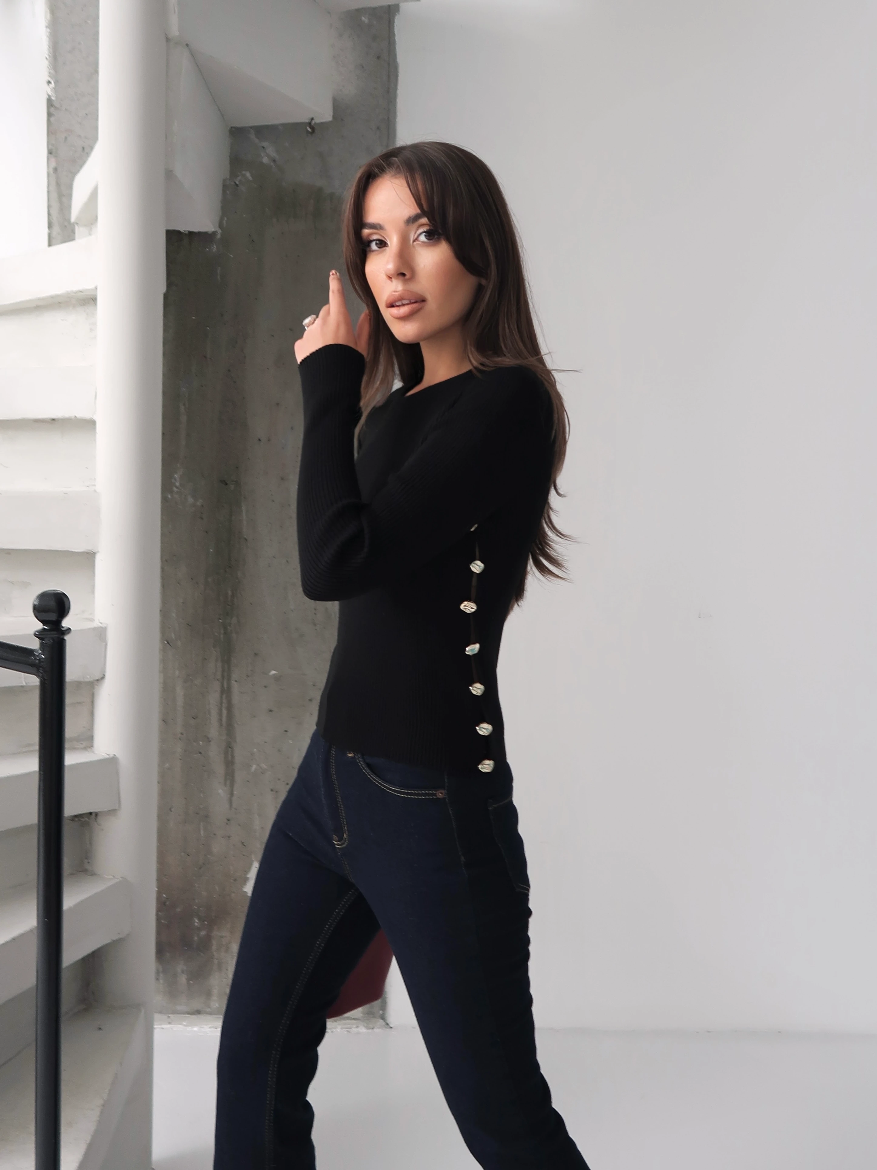 Yanı Düğme Detaylı Kadın Triko Kazak