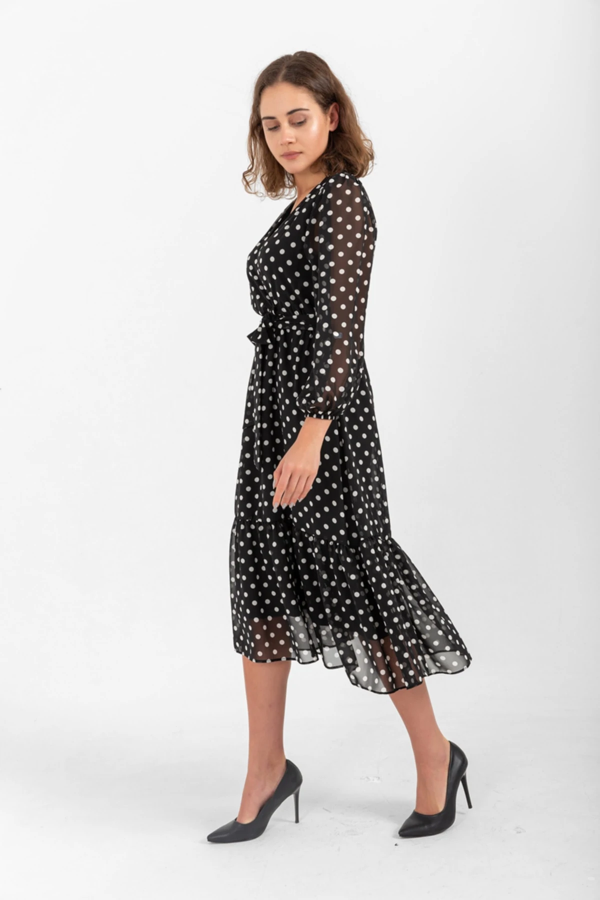 Puantiye Desenli Şifon Elbise