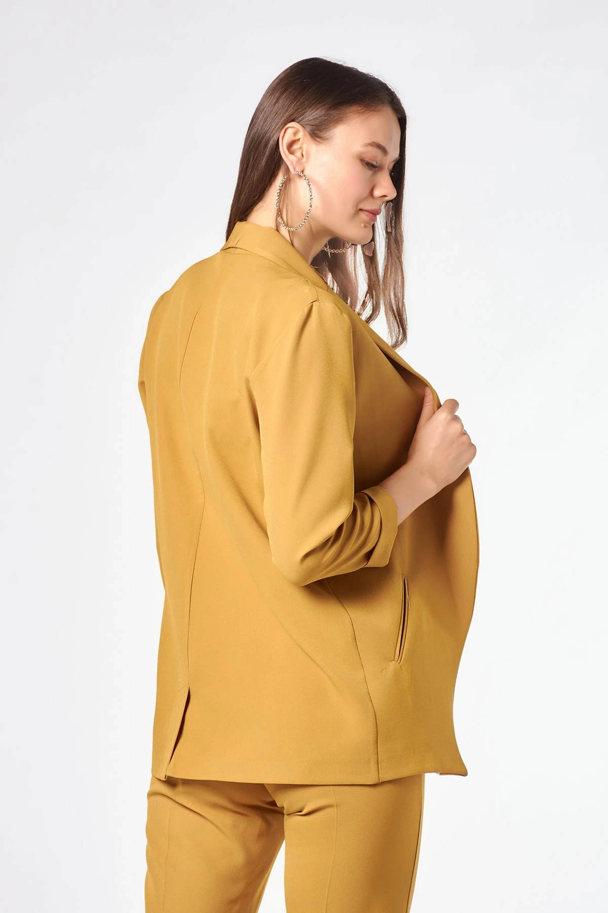 Cep Detaylı Hardal Kadın Blazer Ceket