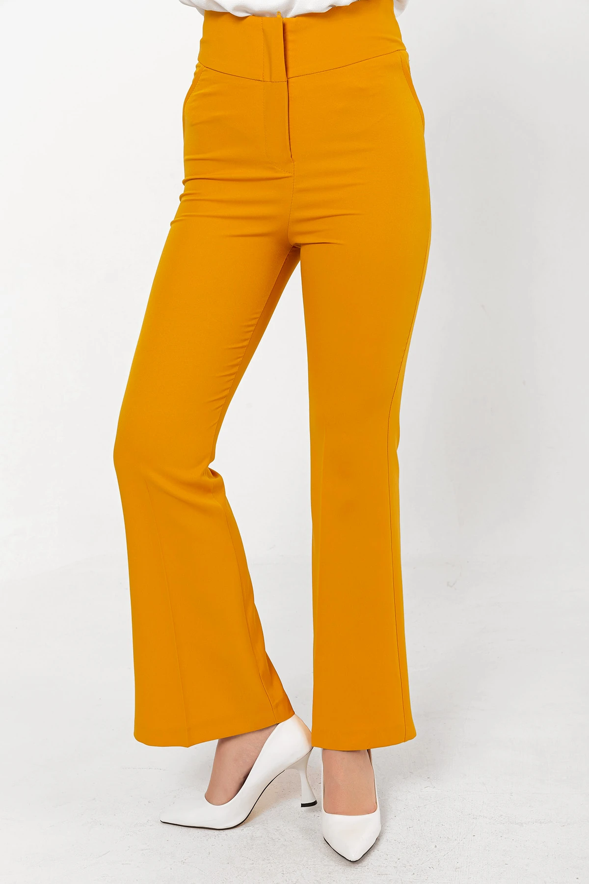 Yüksek Bel Sahte Cepli İspanyol Pantolon