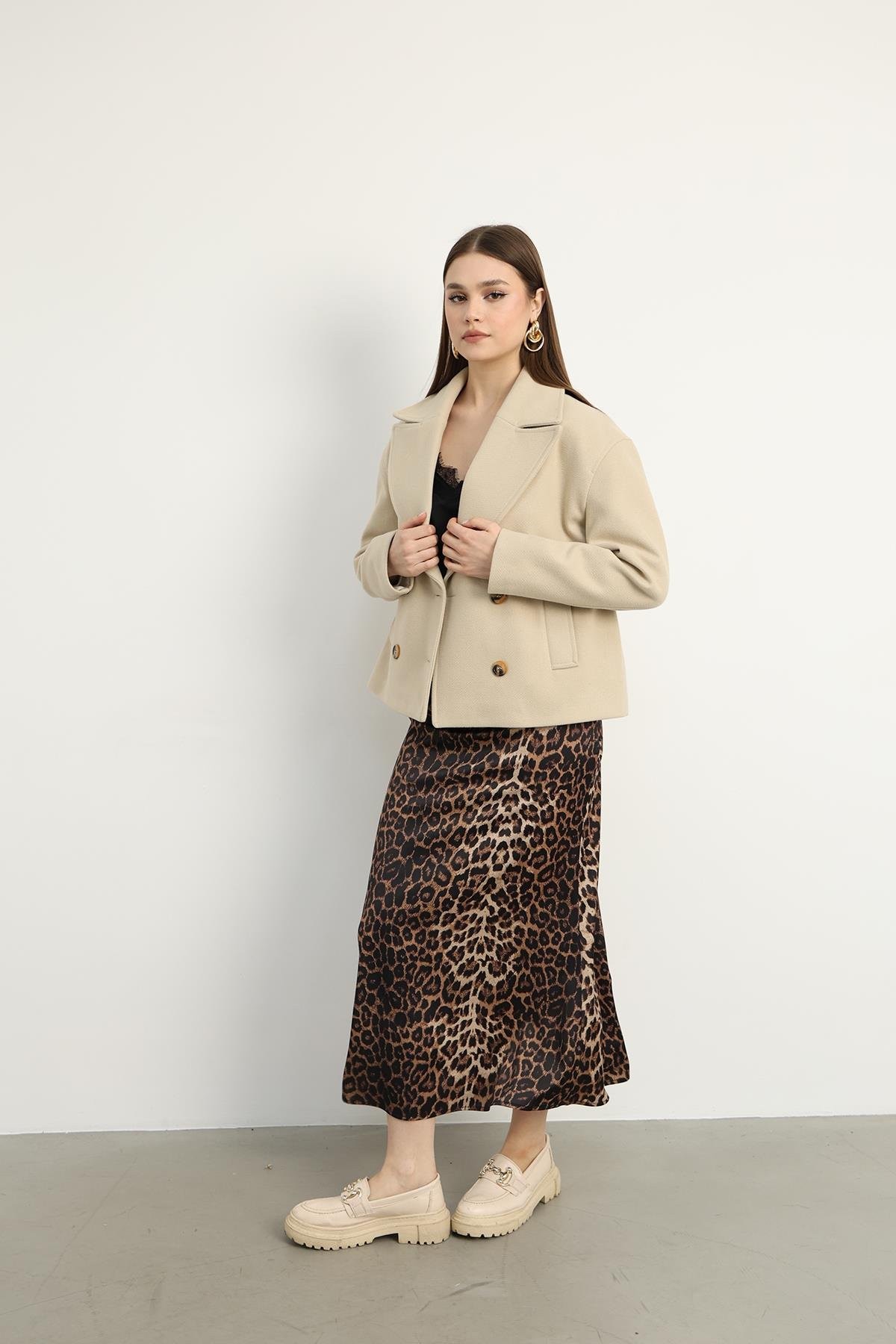 Leopar Desenli Saten Etek