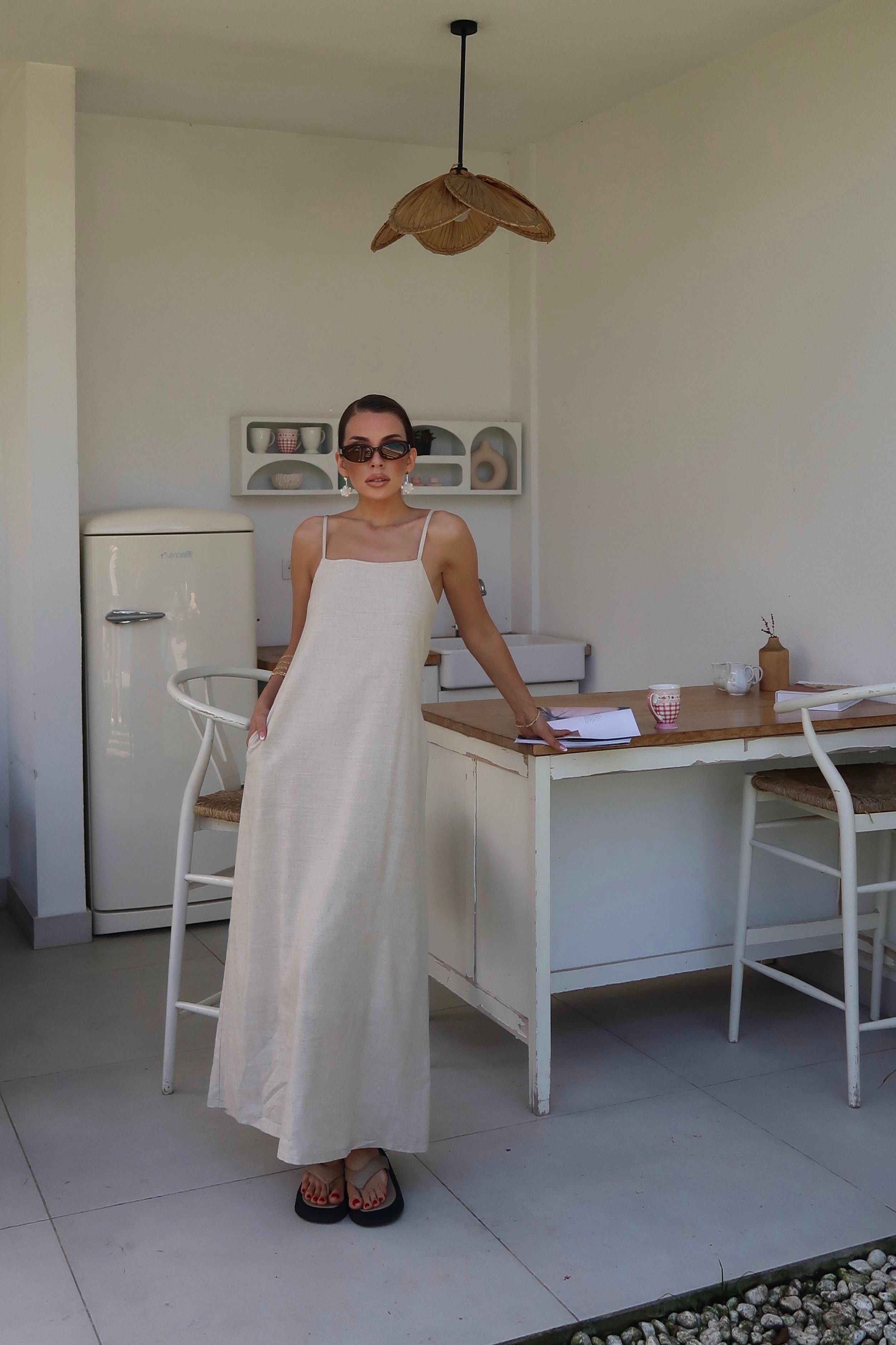 Palma Summer Casey Askılı Elbise Natürel