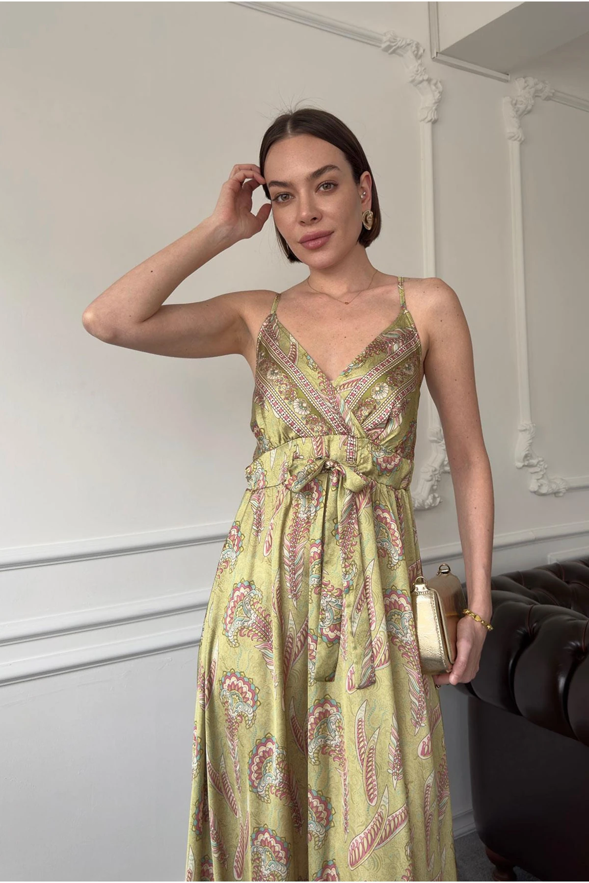 Askılı Etnik Desen Elbise