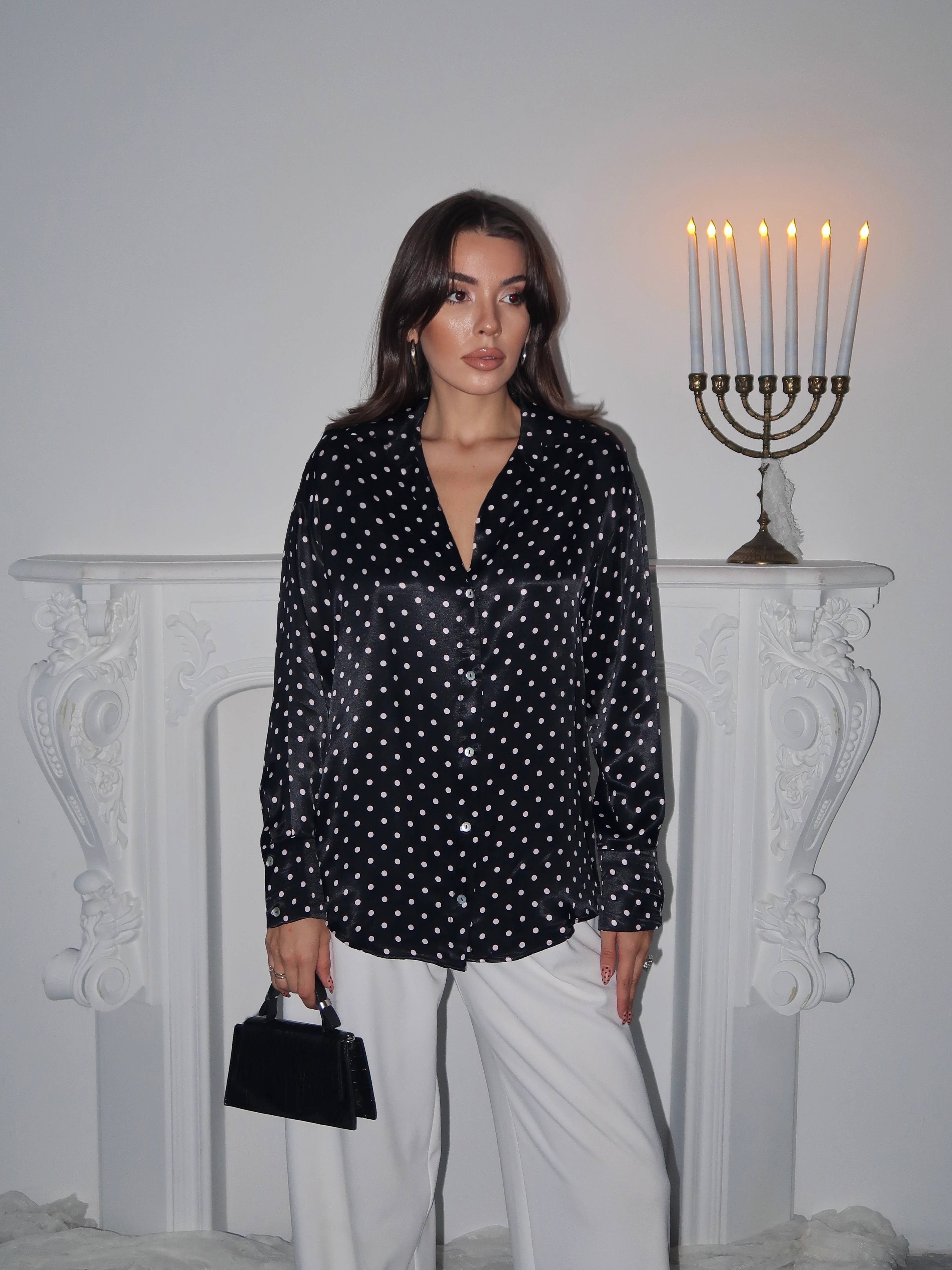 Saten Puantiyeli Gömlek 