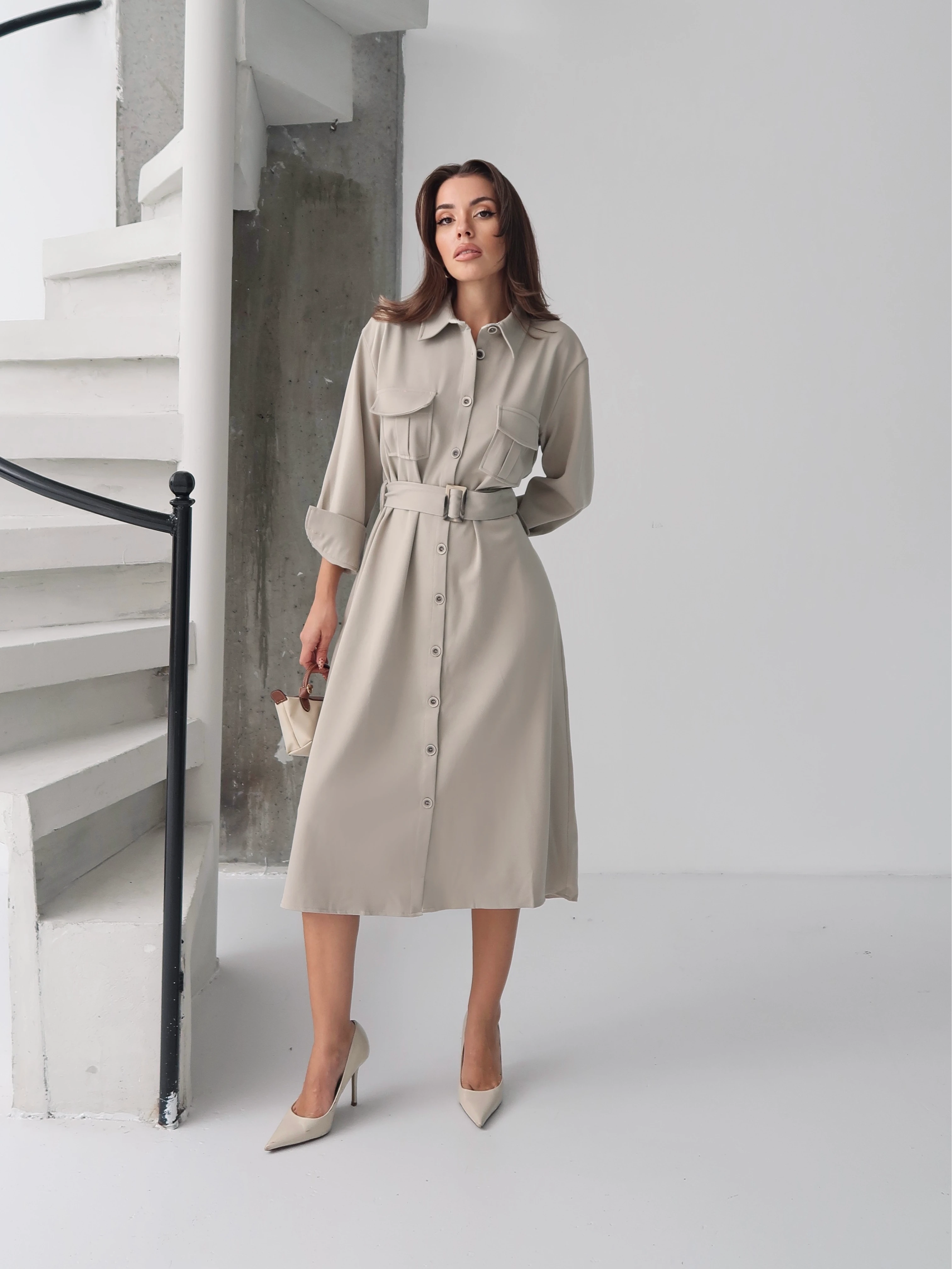 Gigi Kemerli Gömlek Elbise 