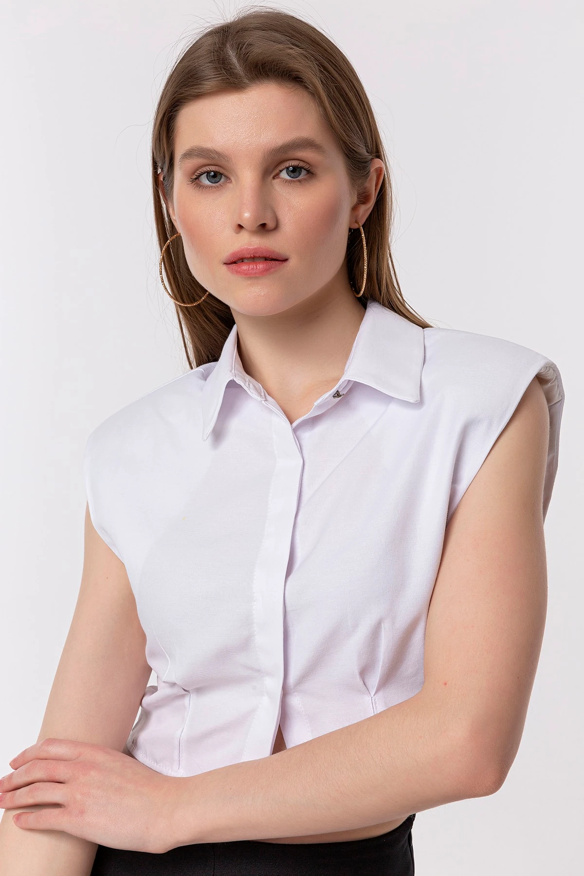 Beyaz Crop Kısa Kadın Gömlek