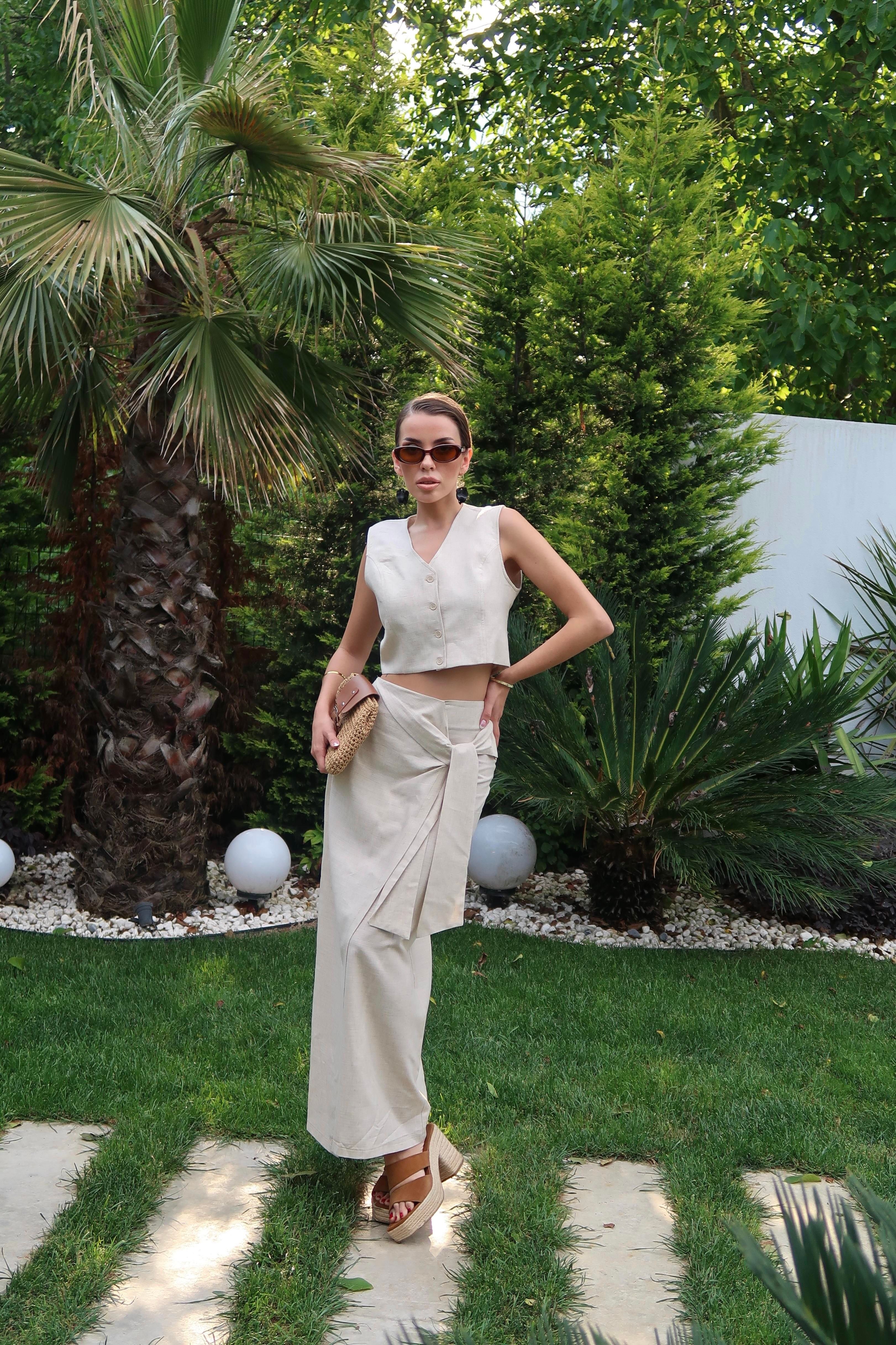 Palma Summer Holly Keten Anvelop Etek Natürel