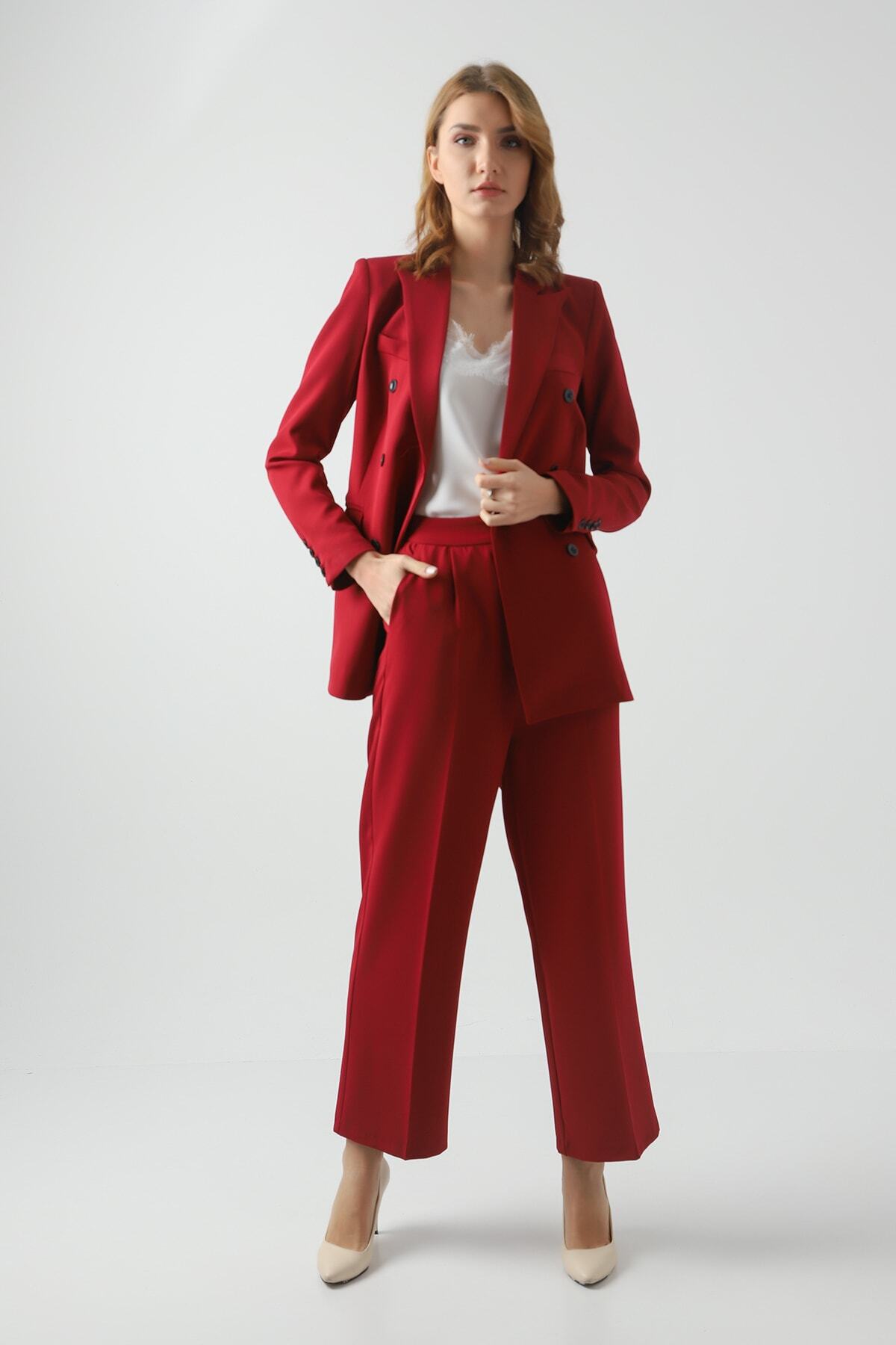 Bordo Ceket Pantolon Takım