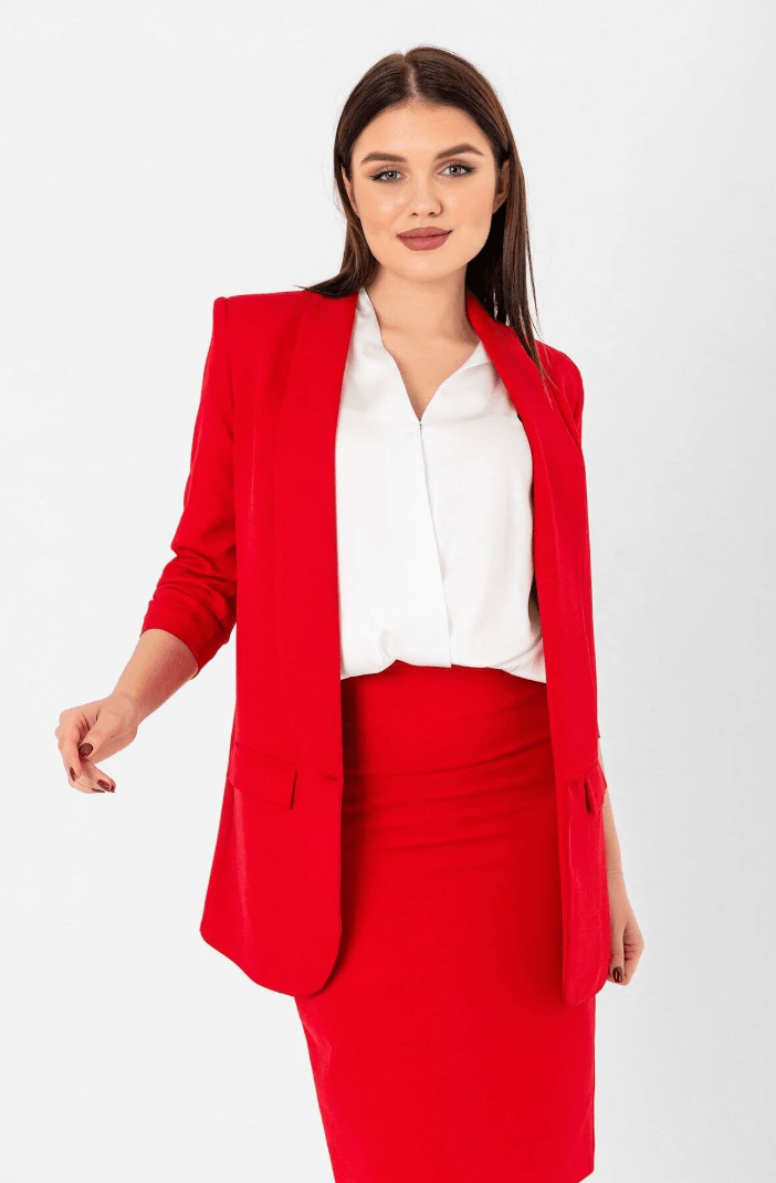 Mia Kolu Büzgülü Blazer Ceket Kırmızı