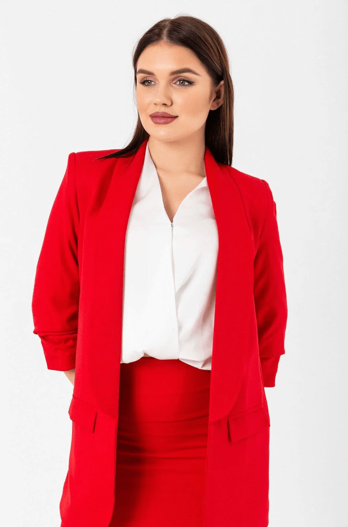 Mia Kolu Büzgülü Blazer Ceket Kırmızı