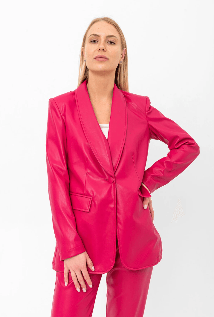 Deri Blazer Düğmeli Ceket Fuşya