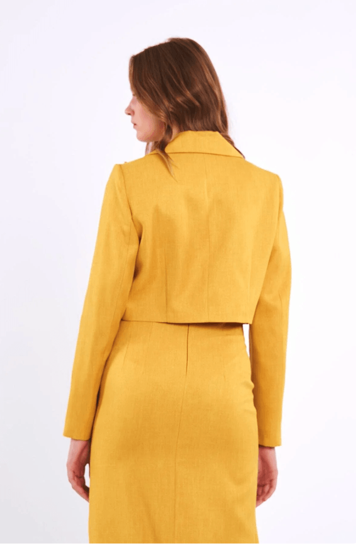 Keten Kısa Blazer Ceket Sarı