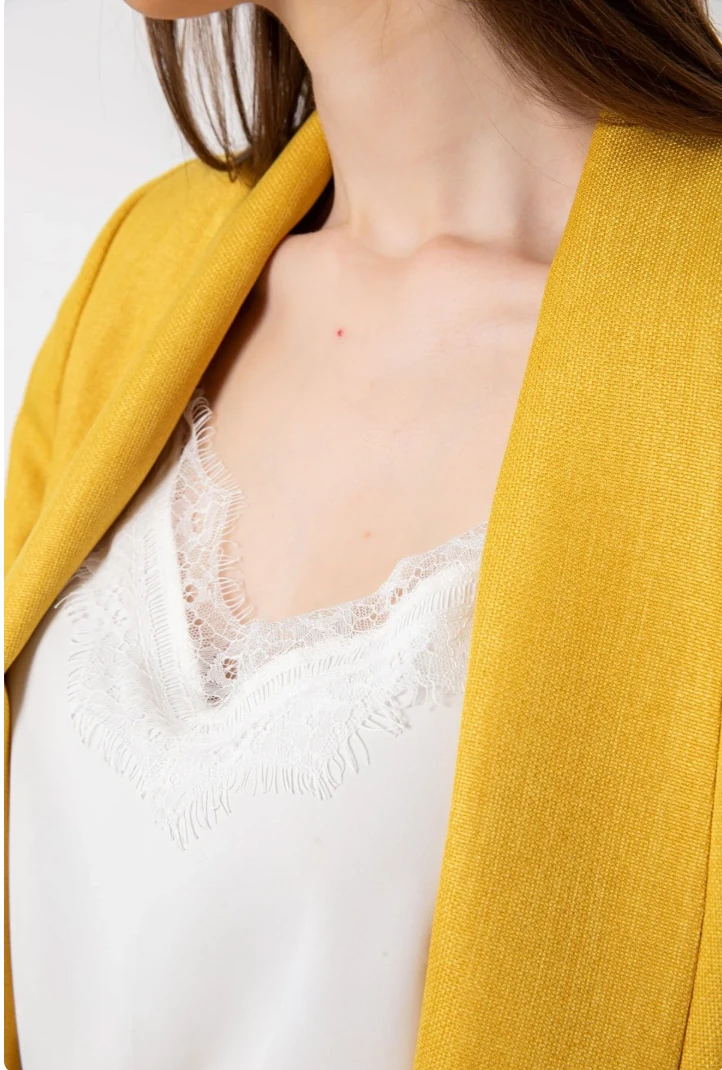 Kolu Büzgülü Keten Ceket Sarı